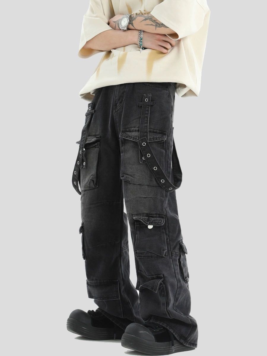 Multi pocket wide leg pants กางเกงยีนส์คาร์โก้แต่งกระเป๋า