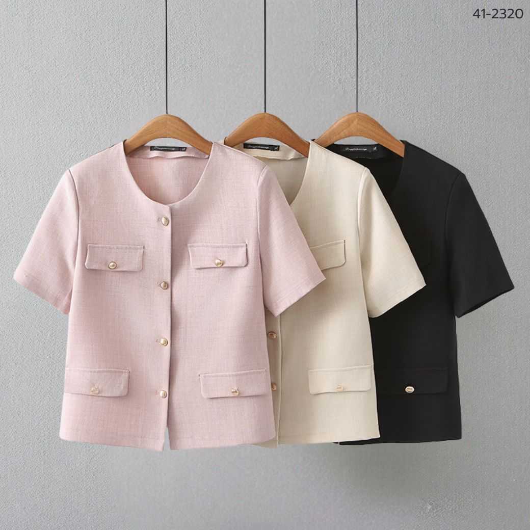 41-2320 เสื้อทำงานแขนสั้นคอกลม