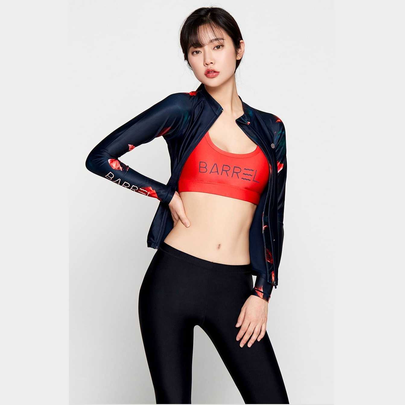Women Piha Pattern Zip Up Rashguard NAVY