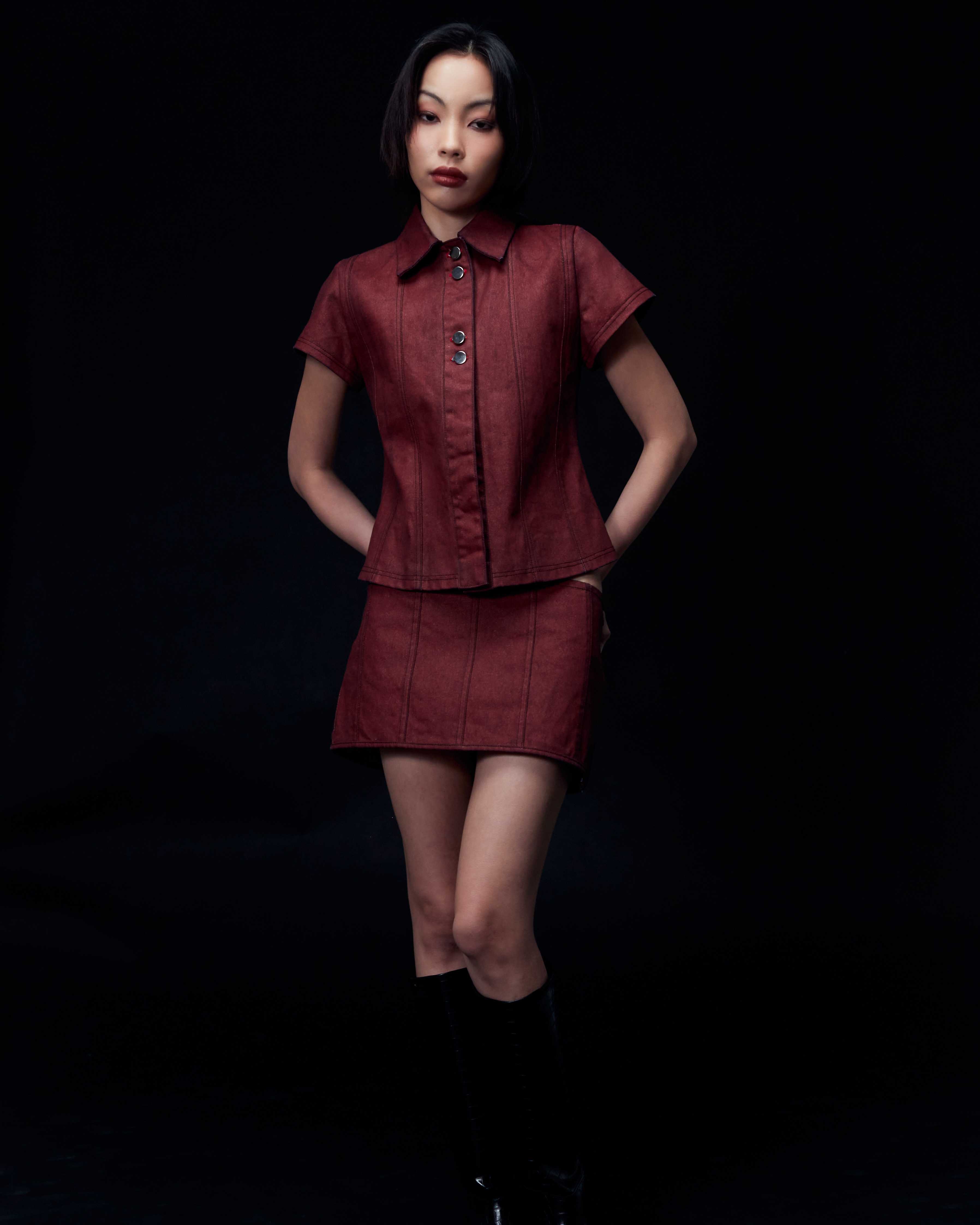 Washed denim low rise skirt กระโปรงยีนส์เอวต่ำ