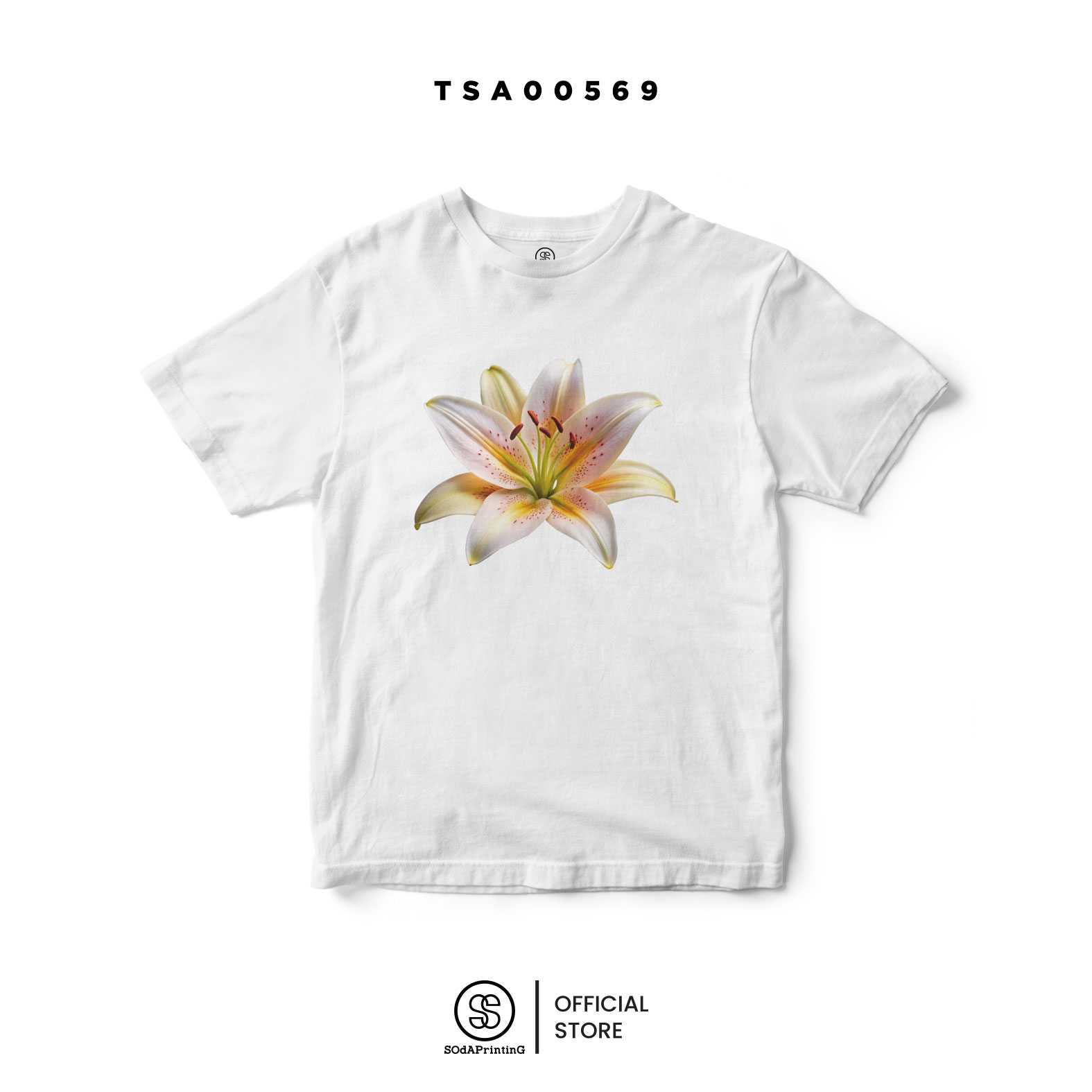 เสื้อยืด สีขาว พิมพ์ลาย ดอกลิลลี่ 🏵 รหัส TSA00569 #เสื้อ #เสื้อยืด #SOdAPrintinG #ดอกลิลลี่