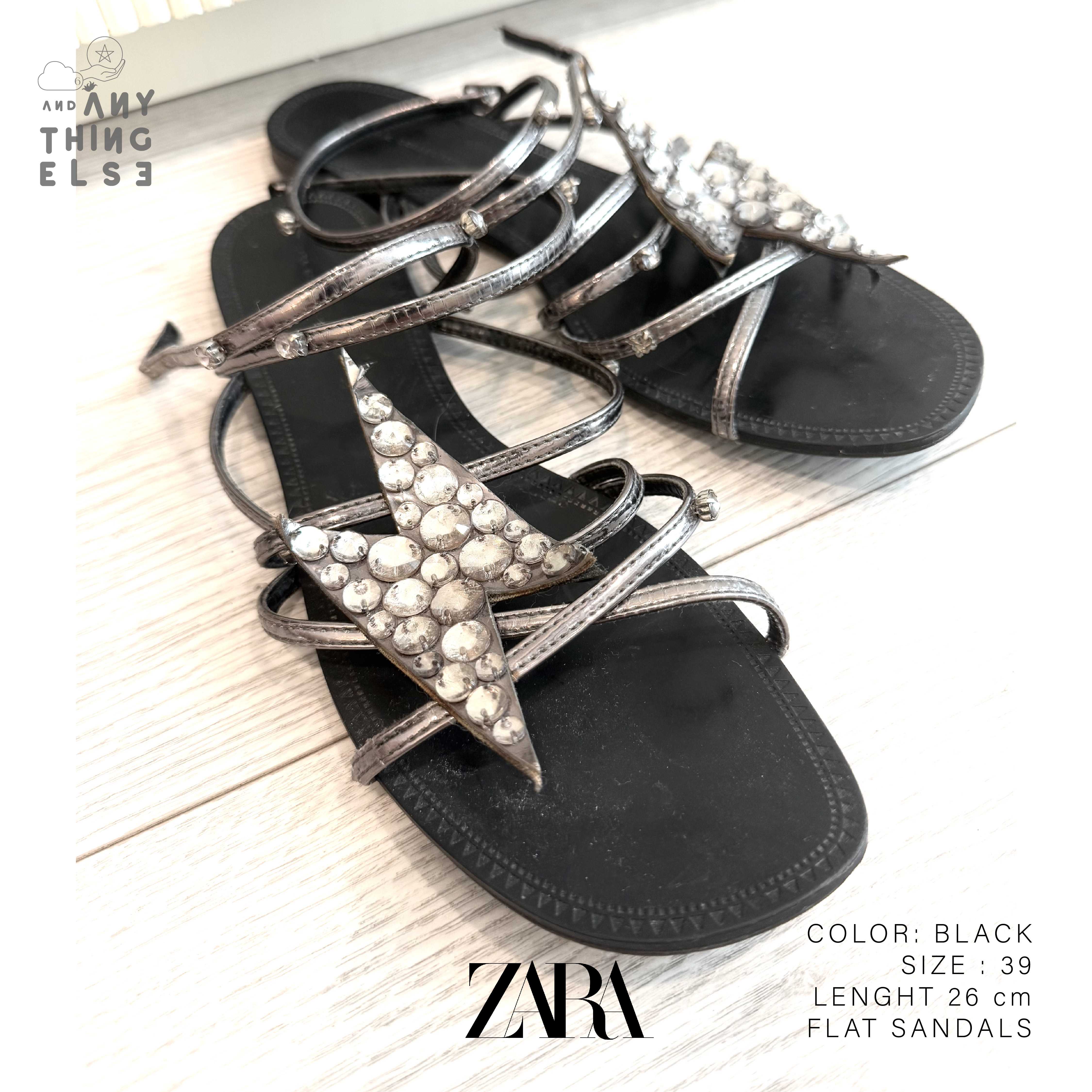 [USED] ZARA Flat Sandals รองเท้าแตะ สายฟ้า รัดข้อ size 39