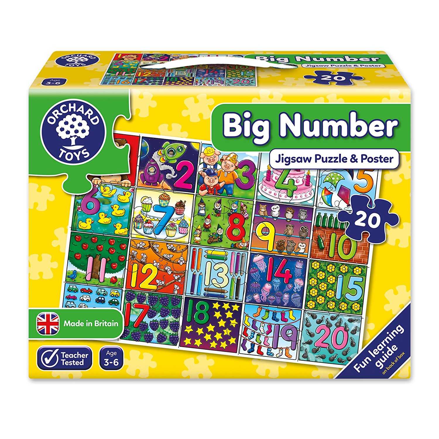 ORCHARD TOYS, Big Number Jigsaw จิ๊กซอว์ตัวเลข 1-20 สำหรับ 3 ปี+ ลิขสิทธิ์แท้ นำเข้าจากอังกฤษ