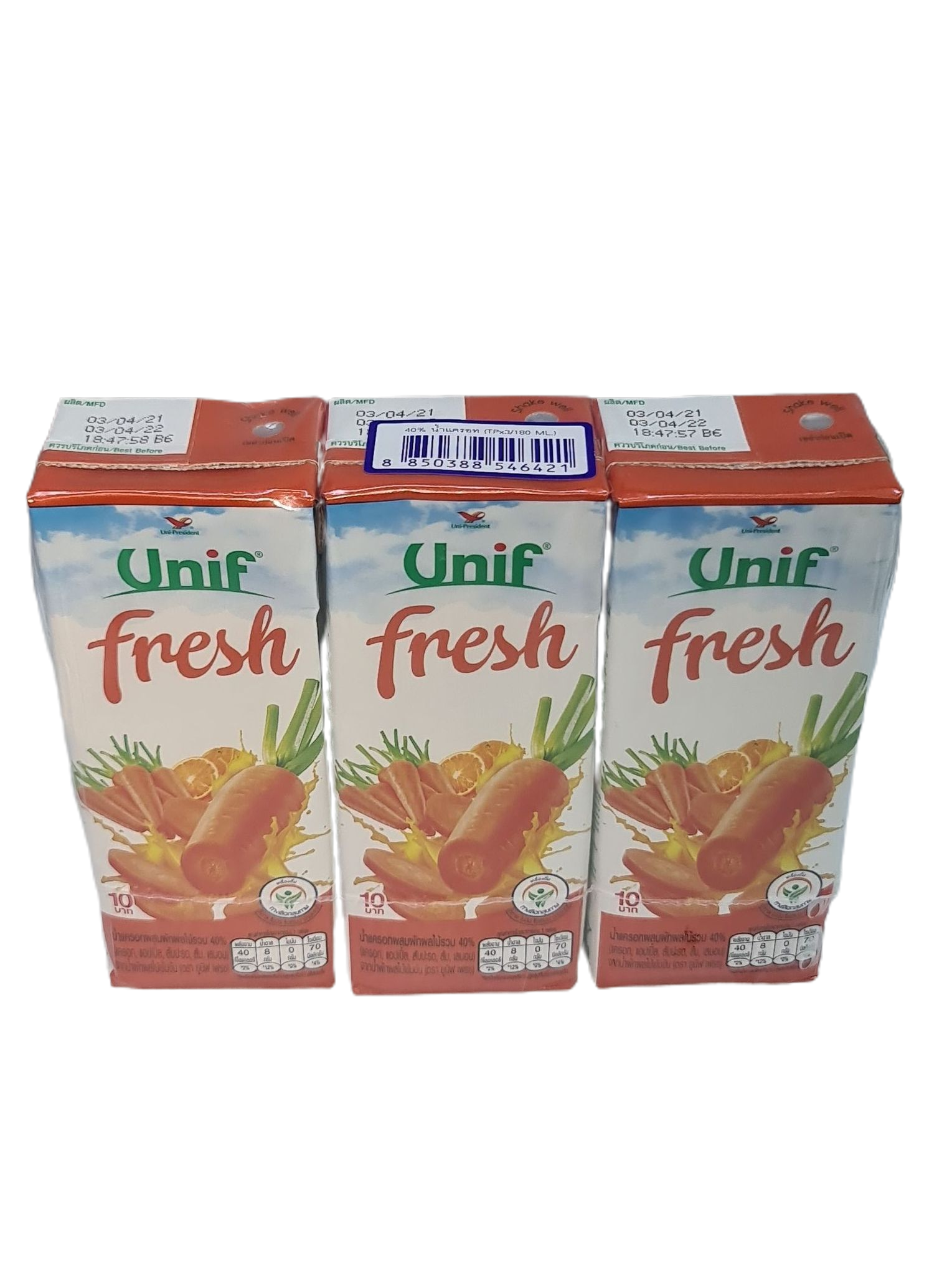 น้ำผักผลไม้  ตรายูนิฟ 40%สีส้ม 180มล.×3 น้ำผลไม้