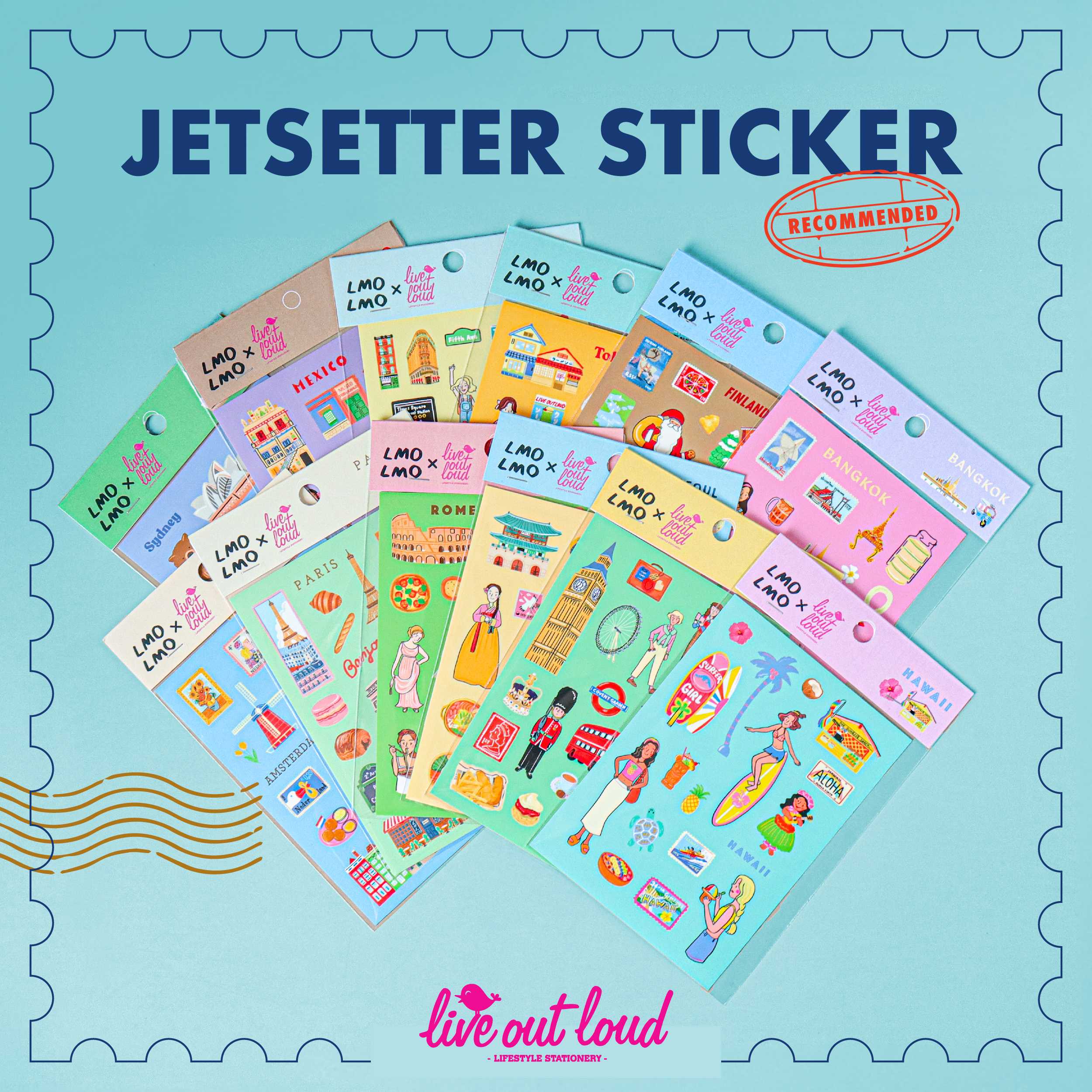 Jetsetter Sticker (Live Out Loud x LMOLMO) สติกเกอร์ลายเมืองท่องเที่ยวน่ารัก