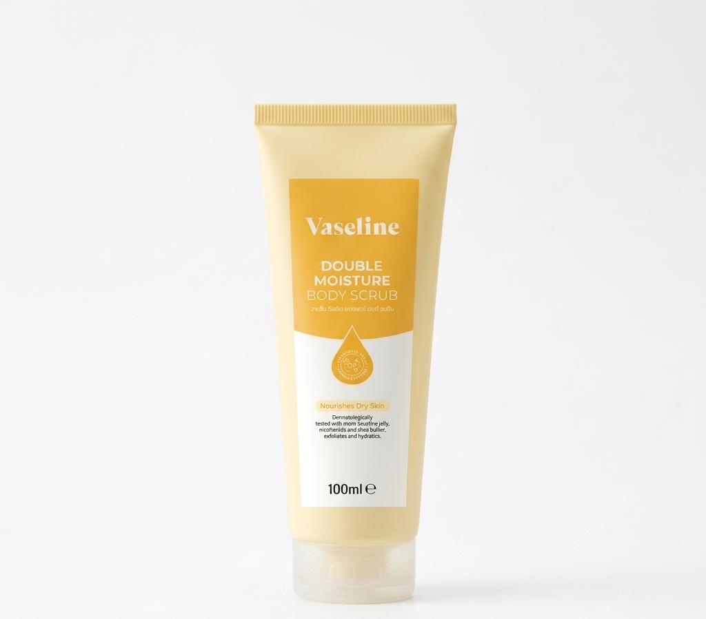Vaseline Double Moisture Body Scrub บอดี้สครับ ผลัดเซลล์ผิวพร้อมบำรุงในขั้นตอนเดียว 🤍