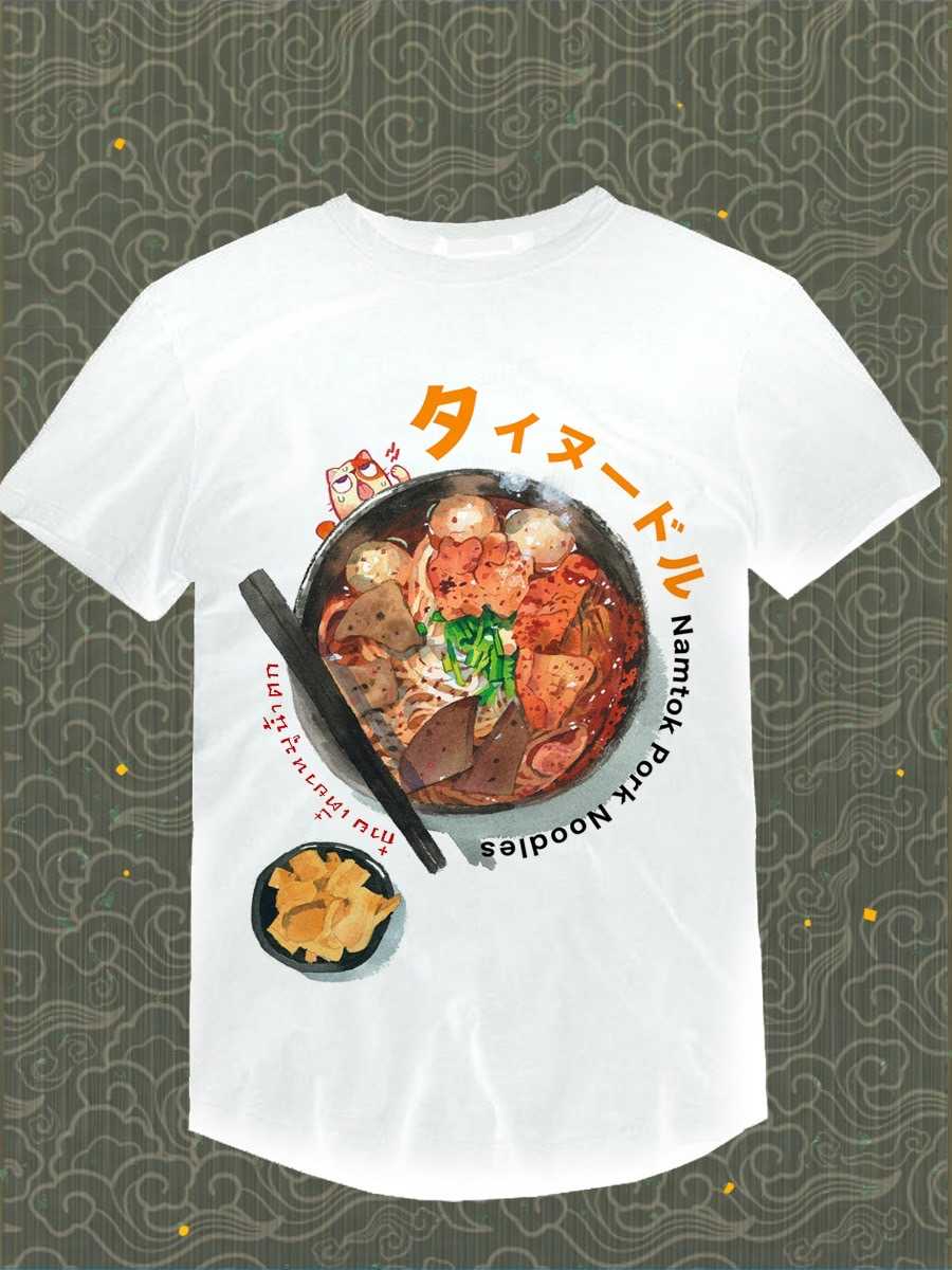 เสื้อลายก๋วยเตี๋ยวหมูน้ำตก ⚪️ เสื้อสีขาว Collection 'Thai Seafood'