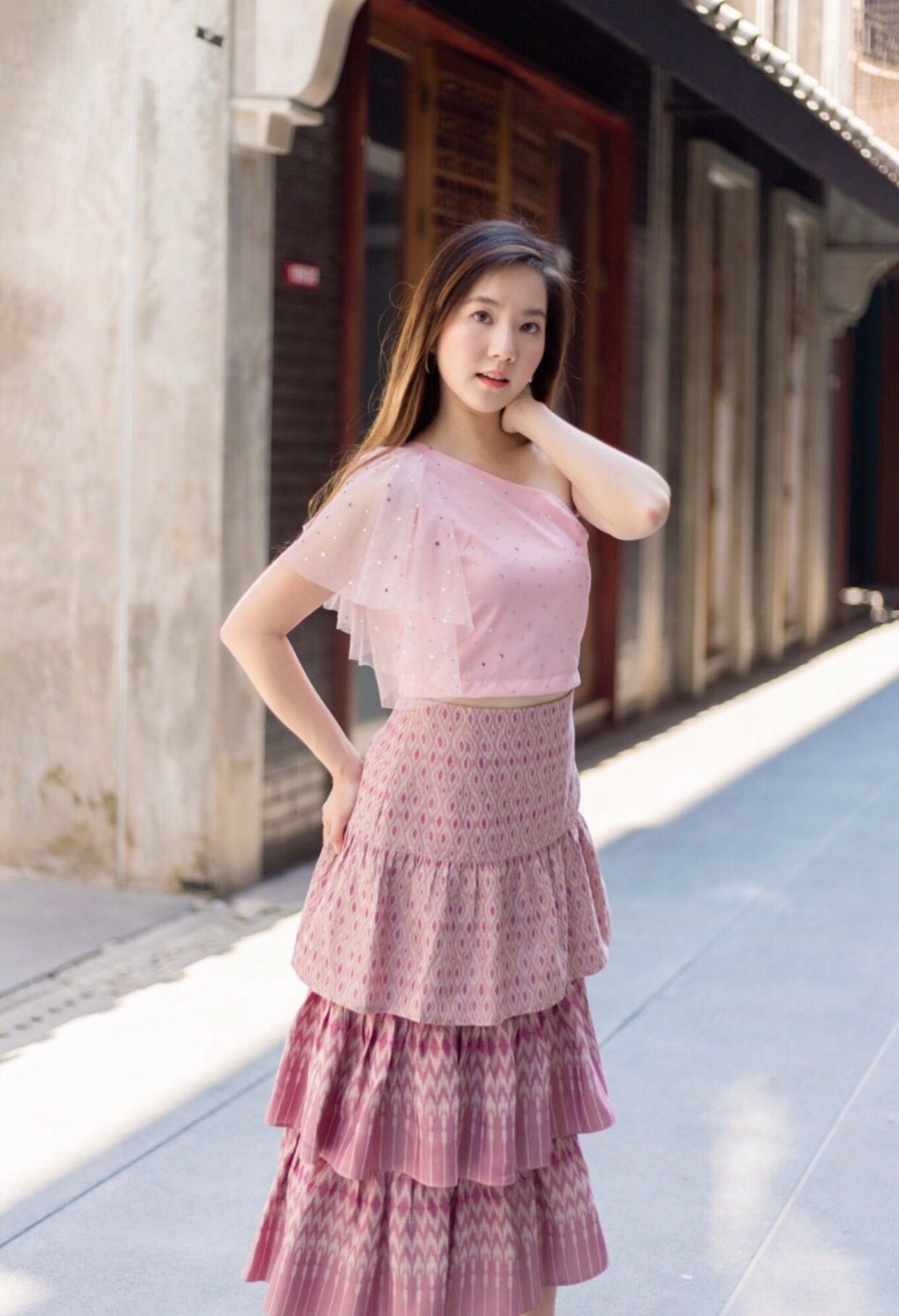 THREE LAYERS SKIRT THAI Rosy Brown