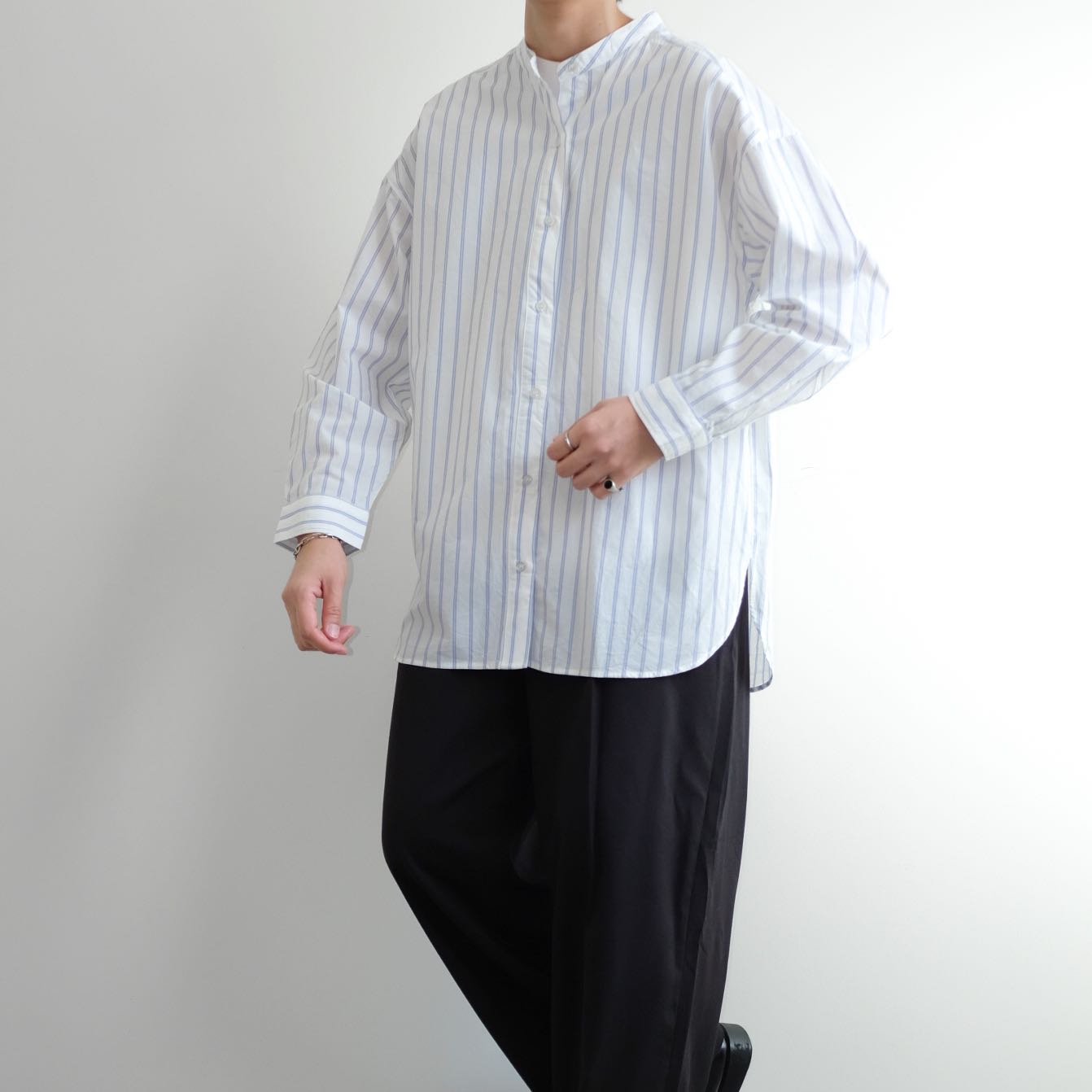 GLACIER • Mandarin Collar Cotton Oversized Shirts