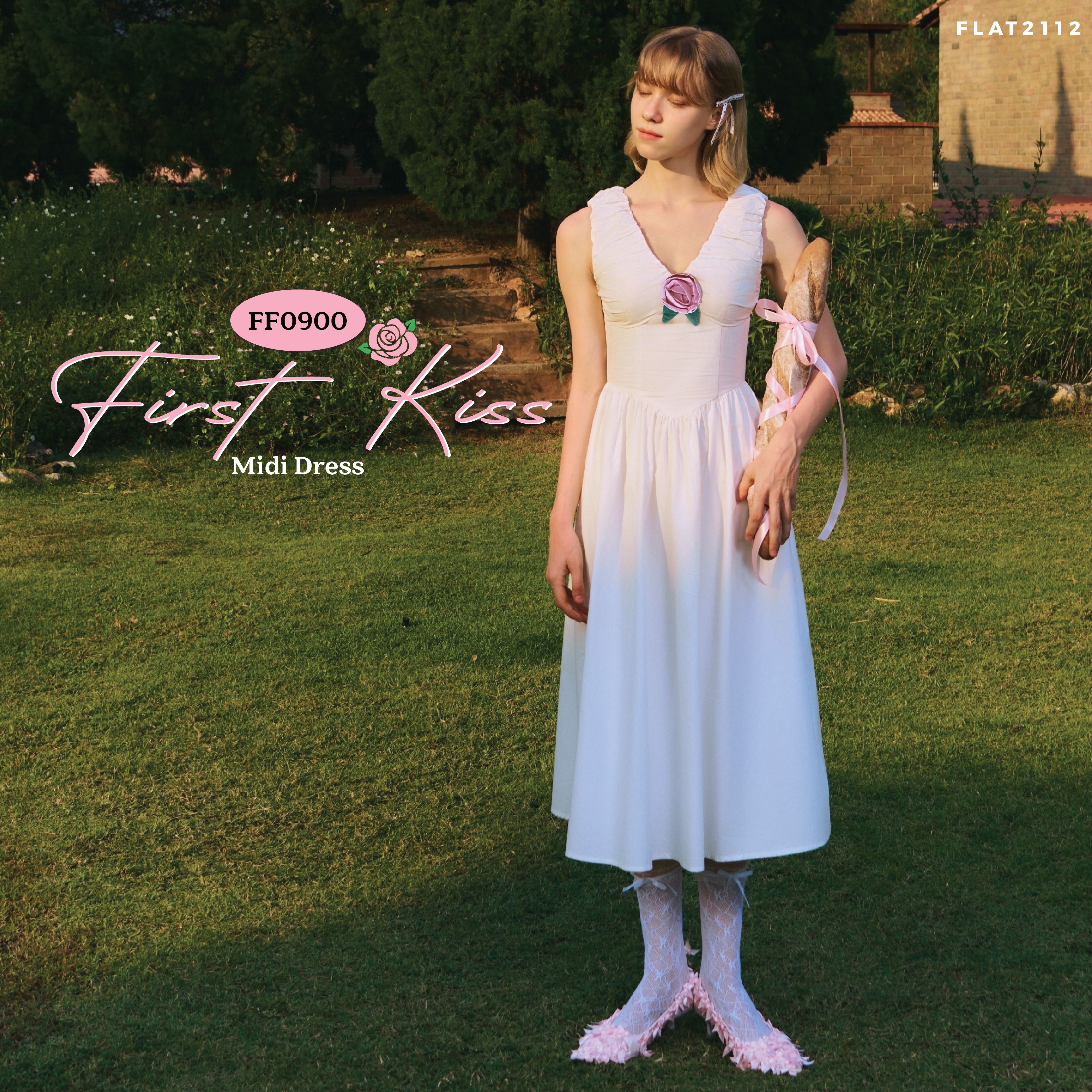 FLAT2112 FF0900 : FIRST KISS MIDI DRESS เดรสยาว เดรสแขนกุด ชุดออกงาน