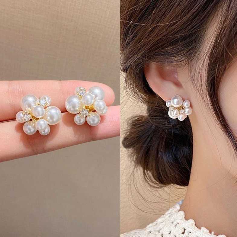 [พร้อมส่ง] 🤍✨ต่างหูมุกแก้วแต่งคริสตัล สวยหรูและดูแพง | QE056