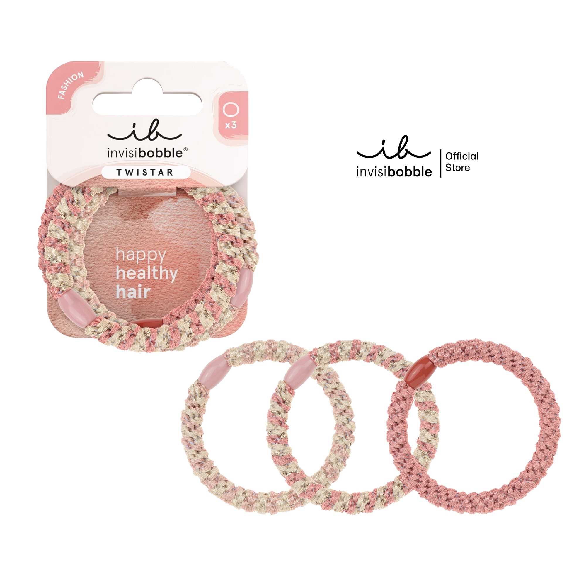 invisibobble ยางรัดผม ถนอมเส้นผม รุ่น TWISTAR สี Blush Braids (1 กล่องบรรจุ 3 ชิ้น)