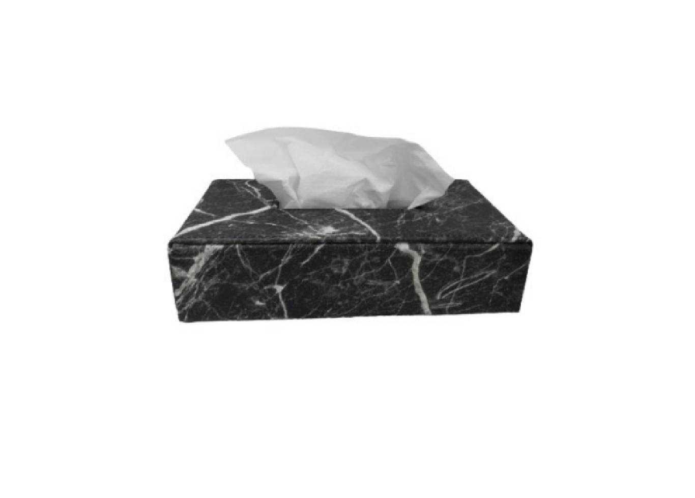 Tissue Box, Foldable, White Marble Pattern PU, Short, Black