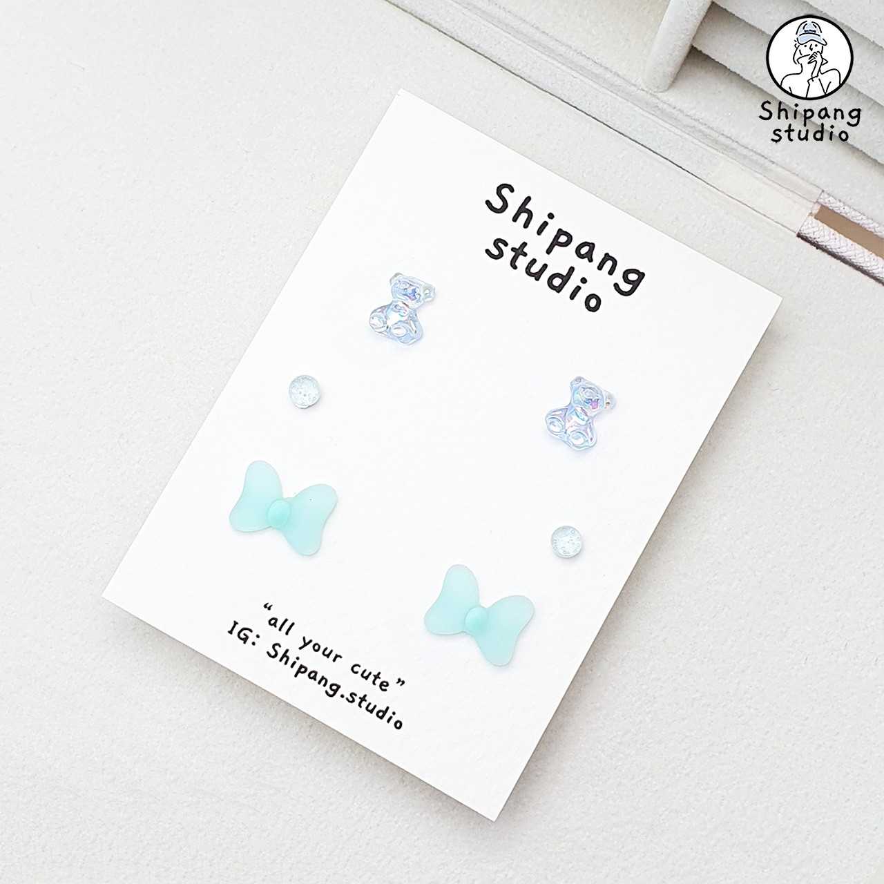 ต่างหูเกาหลี ต่างหูแฟชั่น ต่างหูก้านเงินแท้ S925 jelly bear set