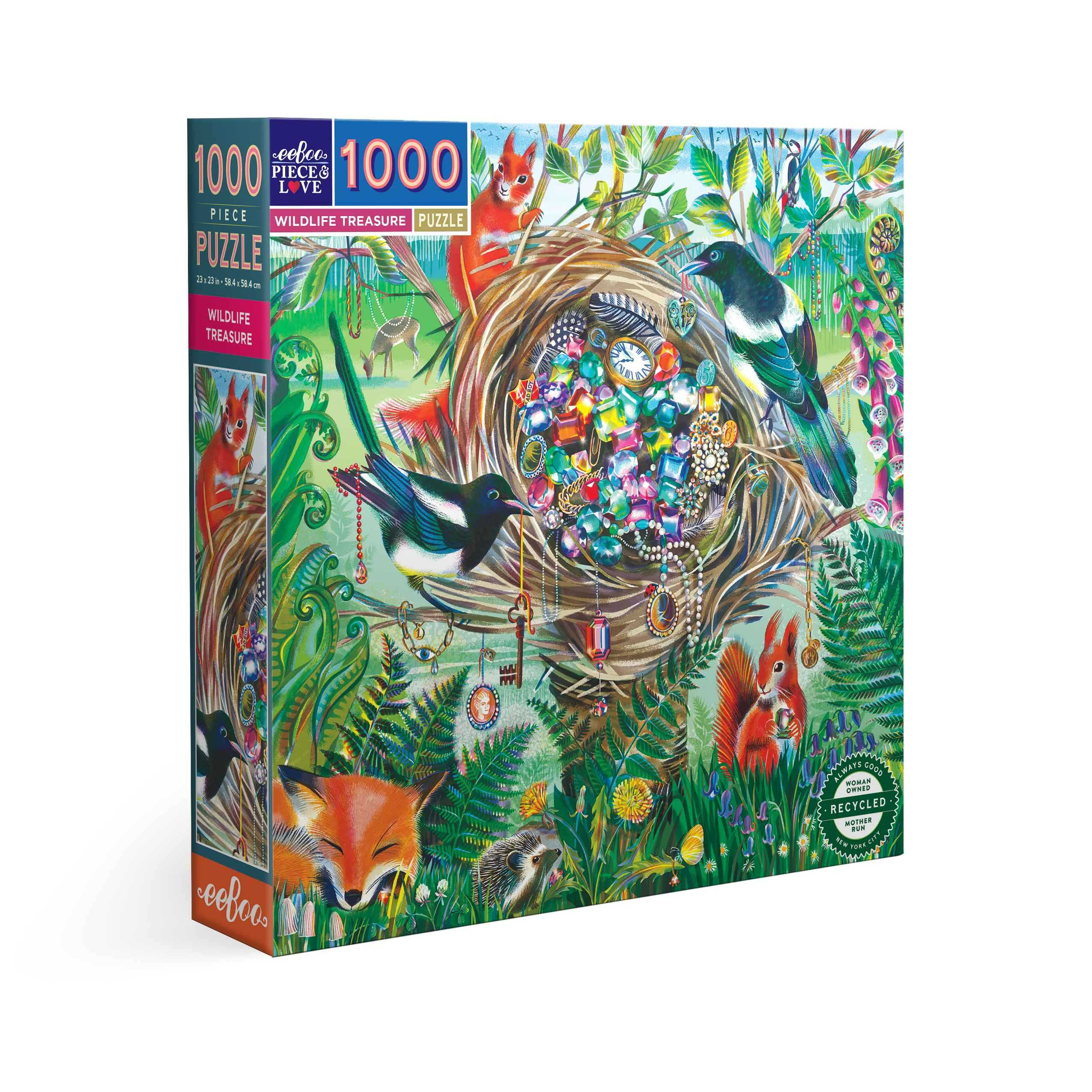 eeBoo Wildlife Treasure 1000 Pc Sq Puzzle จิ๊กซอว์รูปขุมทรัพย์ของสัตว์ป่าแบบ 1000 ชิ้น
