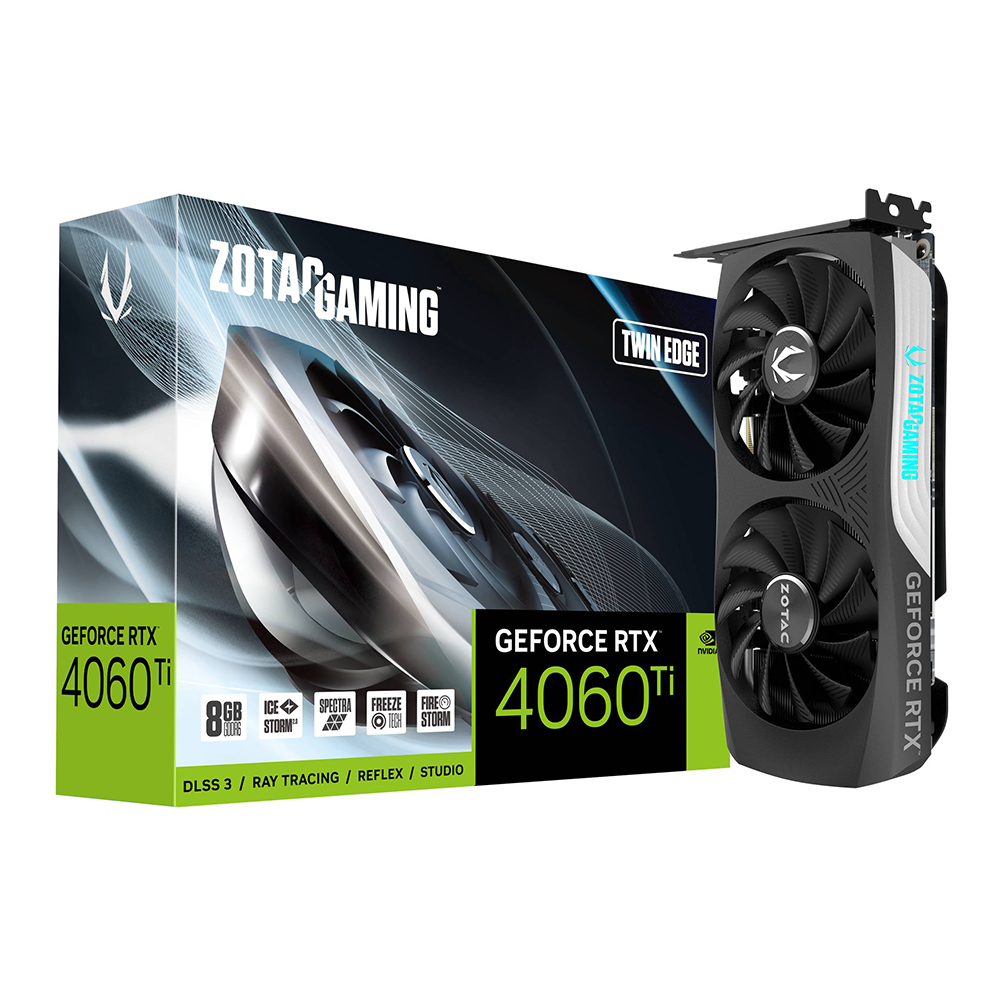 VGA (การ์ดแสดงผล) ZOTAC GAMING GEFORCE RTX 4060 TI 8GB TWIN EDGE - 8GB GDDR6 (ZT-D40610E-10M)