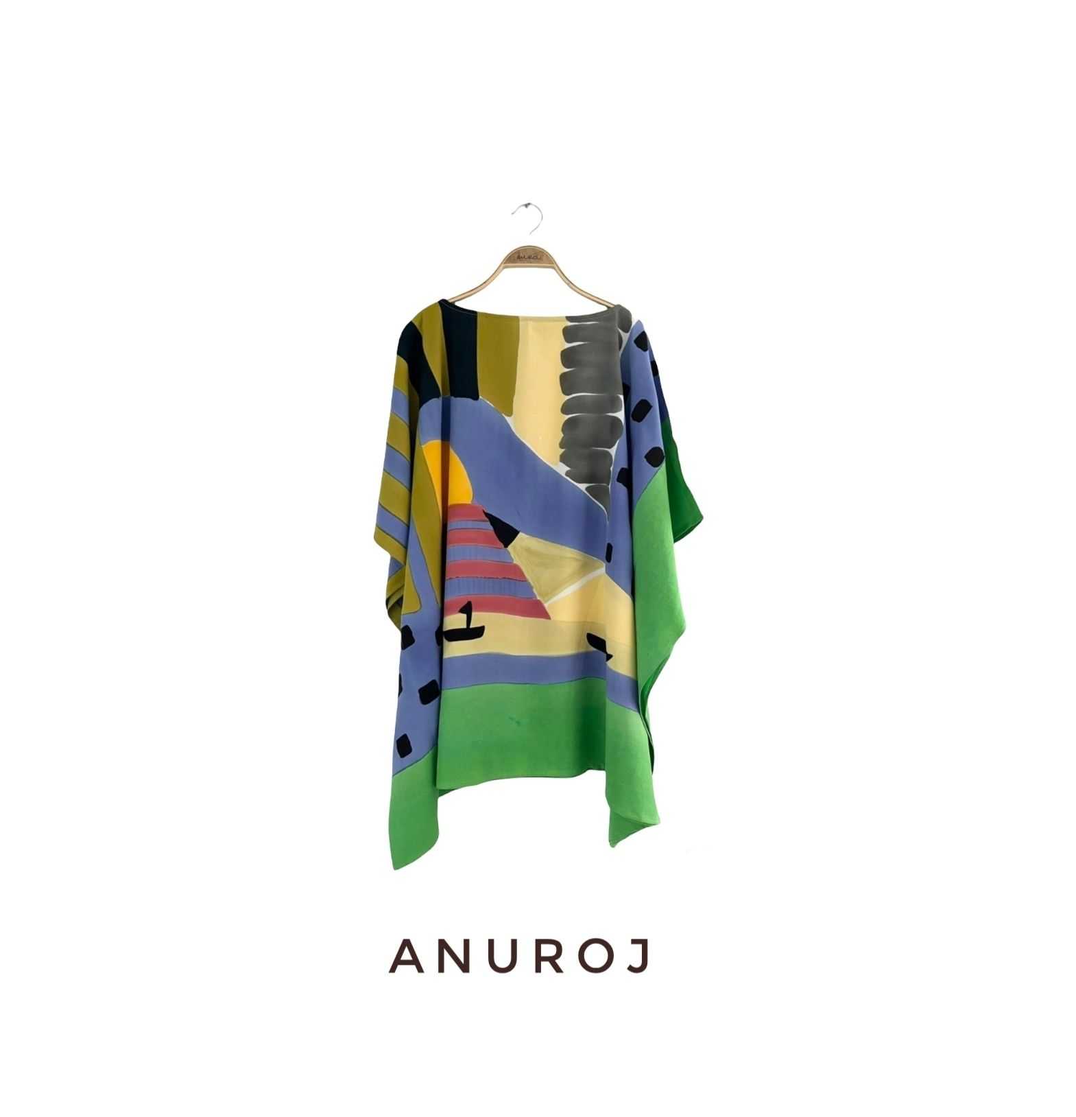 (Pre-order) Poncho Cotton Rayon Blouse Hand Painted for Summer resort vacation Big Size