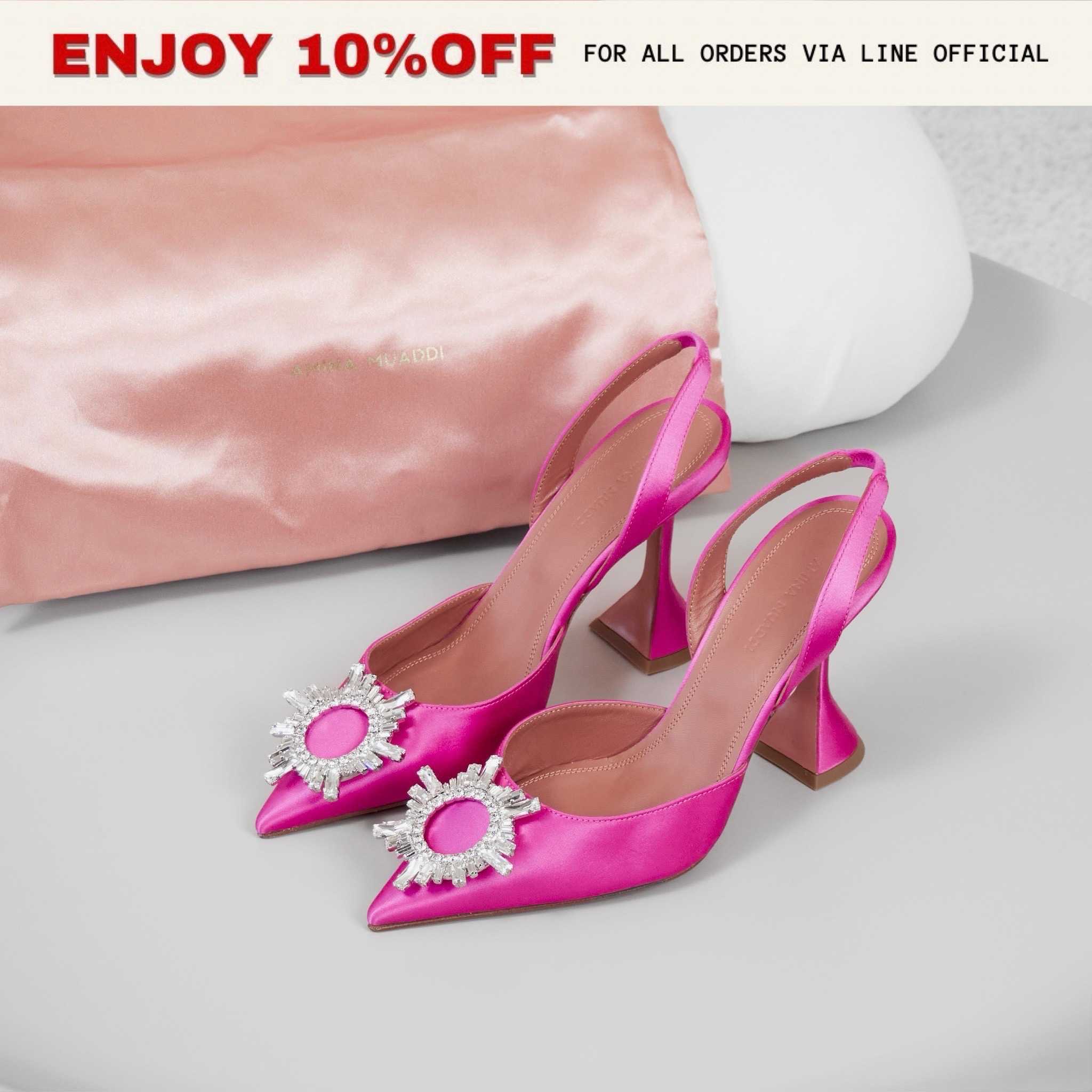 📍LIKE NEW📍AMINA MUADDI Begum Slingbacks 95MM สี Pink Satin | Shoes