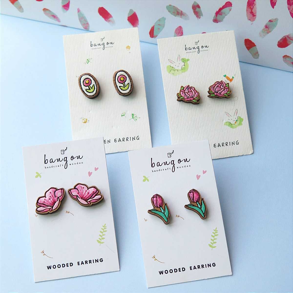 Wooden earring flower collection 02