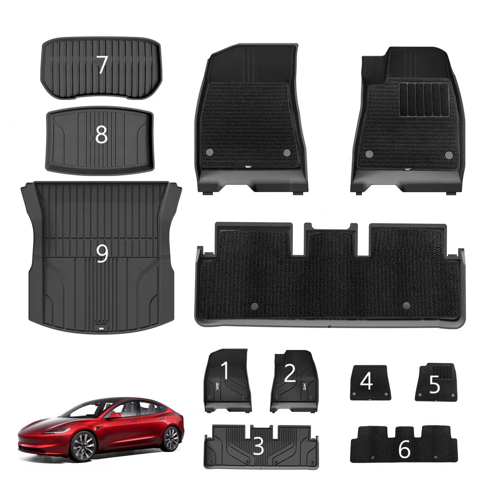 Model 3 HL car mat with Carpet : 9 ชิ้น