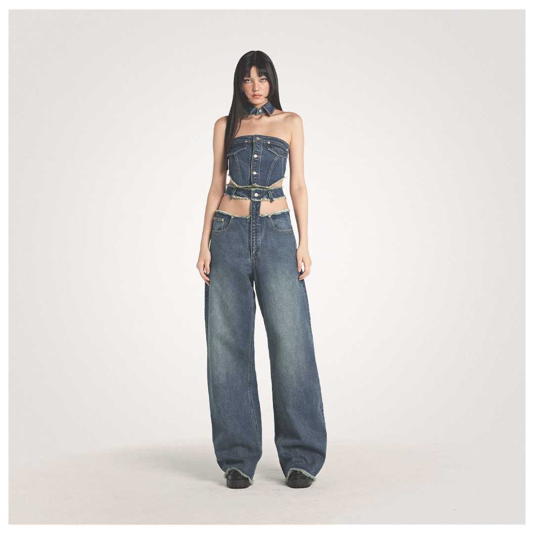 DEVON High waist cut out baggy denim