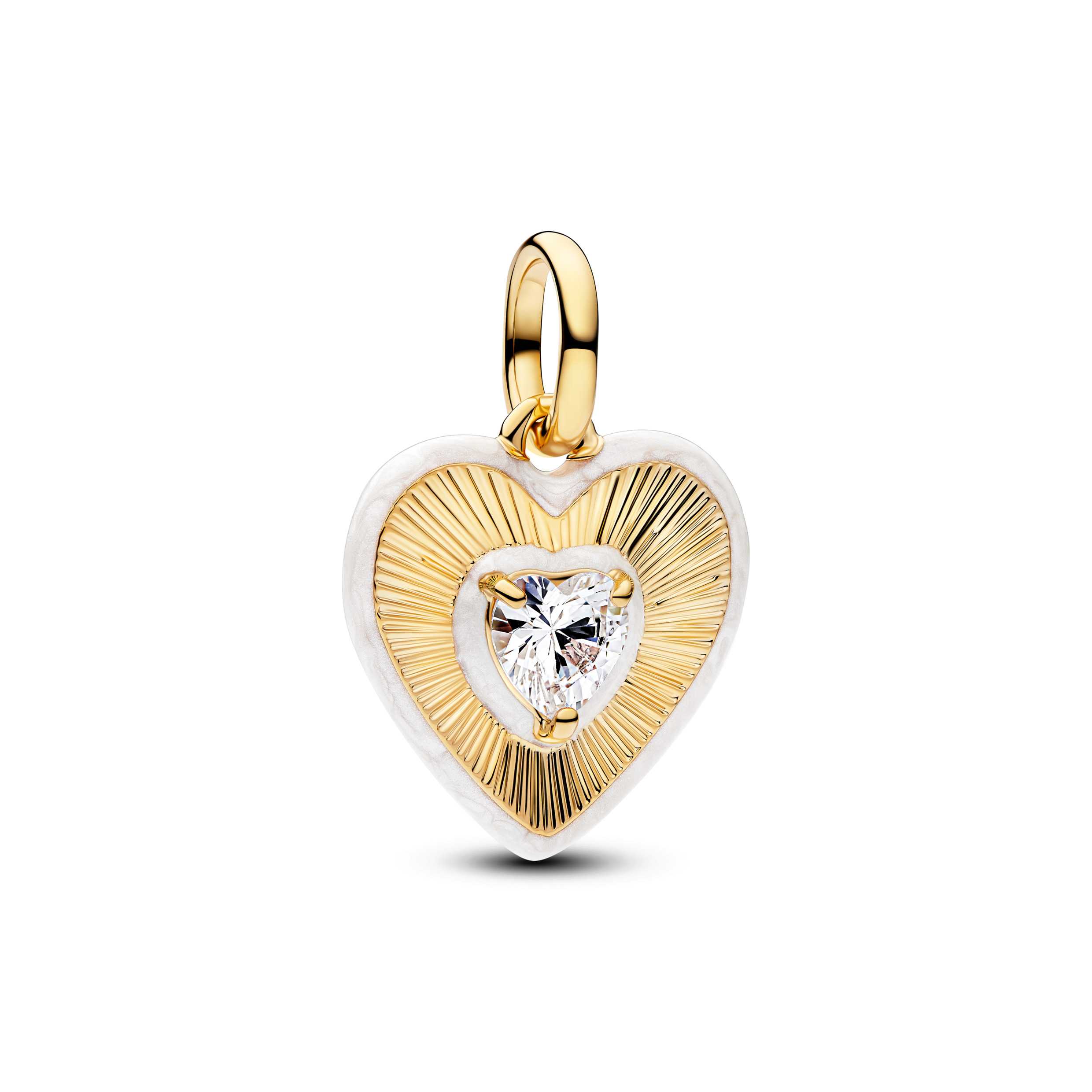 Heart 14k gold-plated dangle with clear cubic zirconia and shimmering white enamel