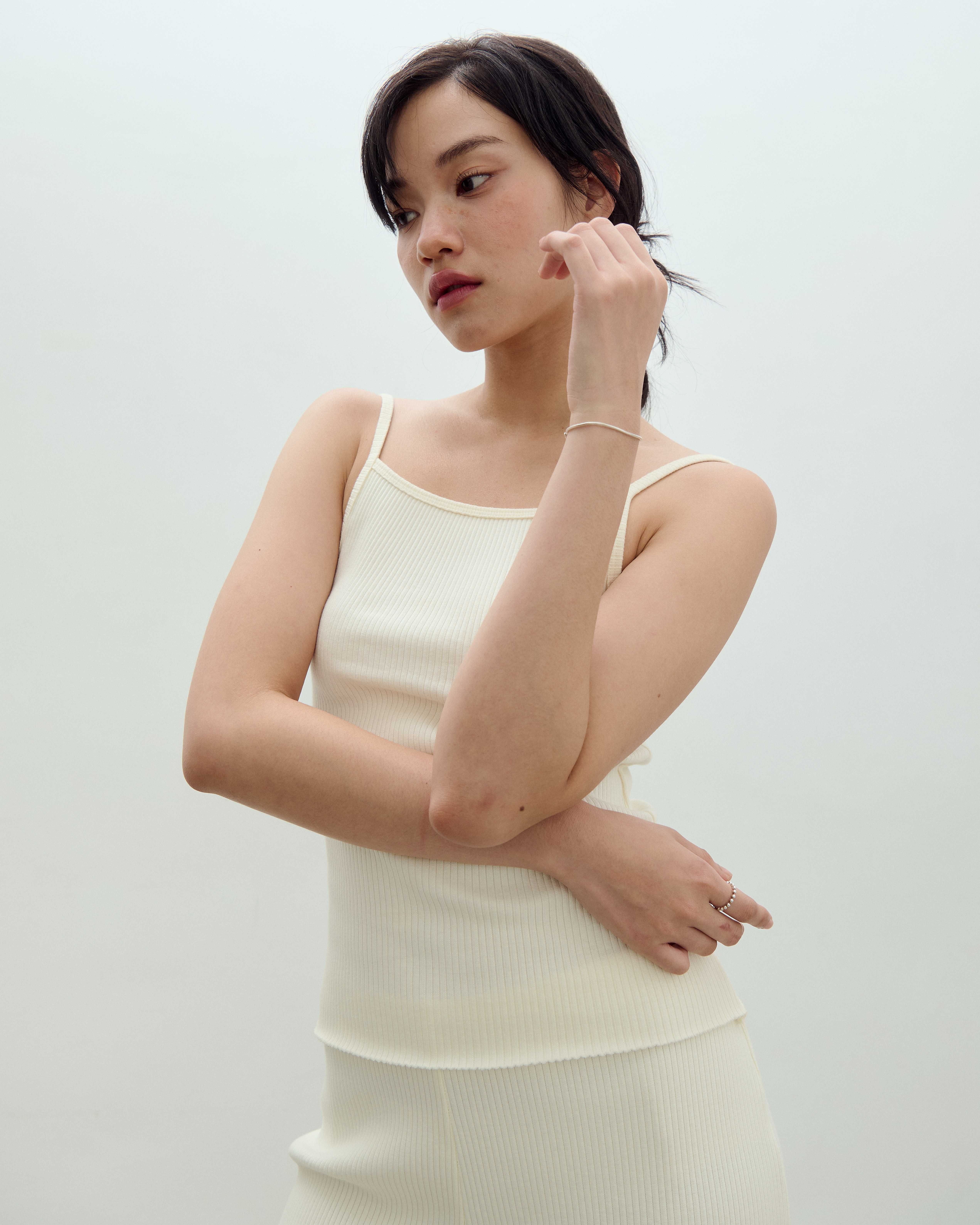 H.042 - ALAIA  Raw Edge Ribbed Camisole - Cream