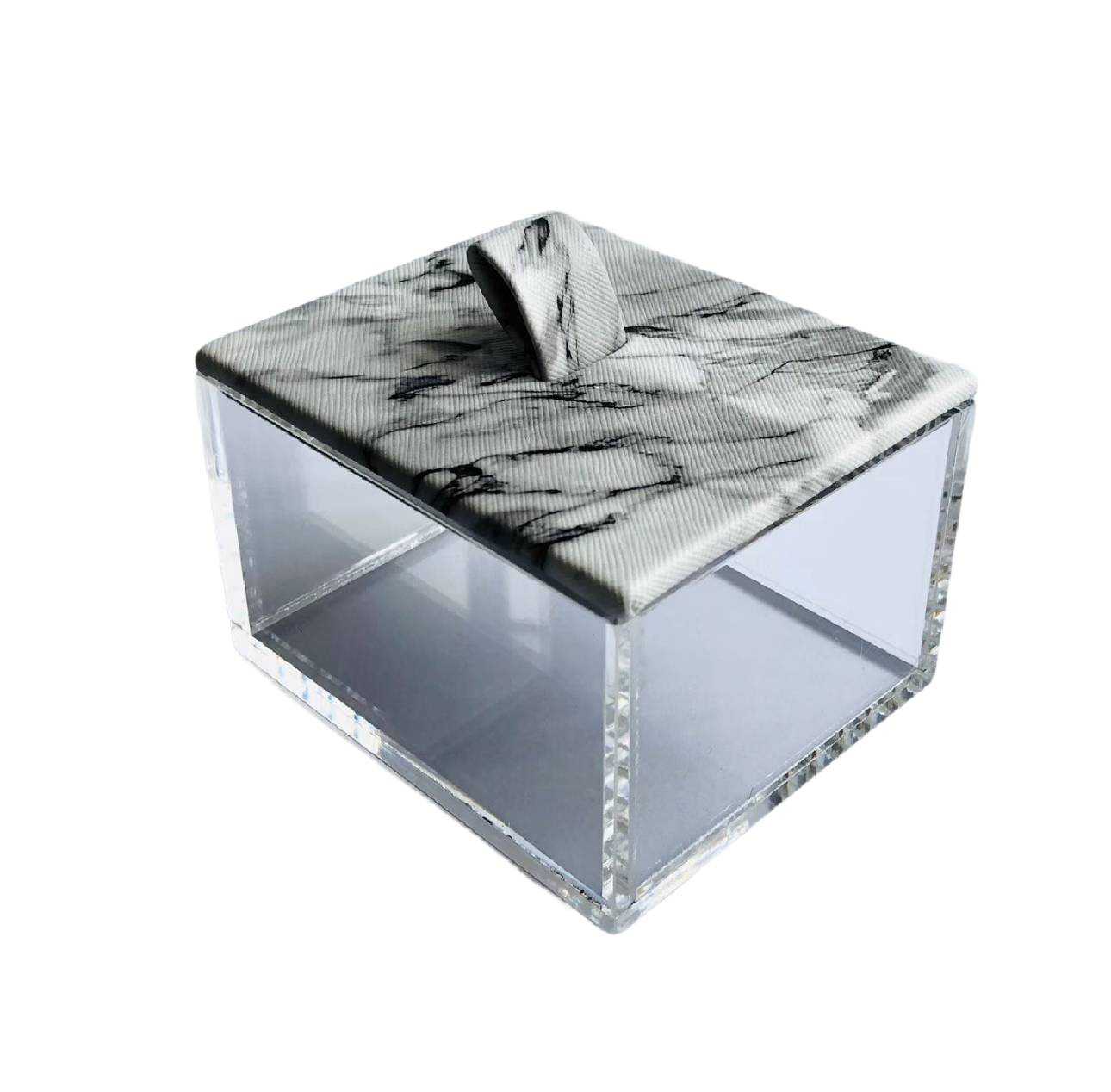 Box, Acrylic, Marble Pattern PU, White, M