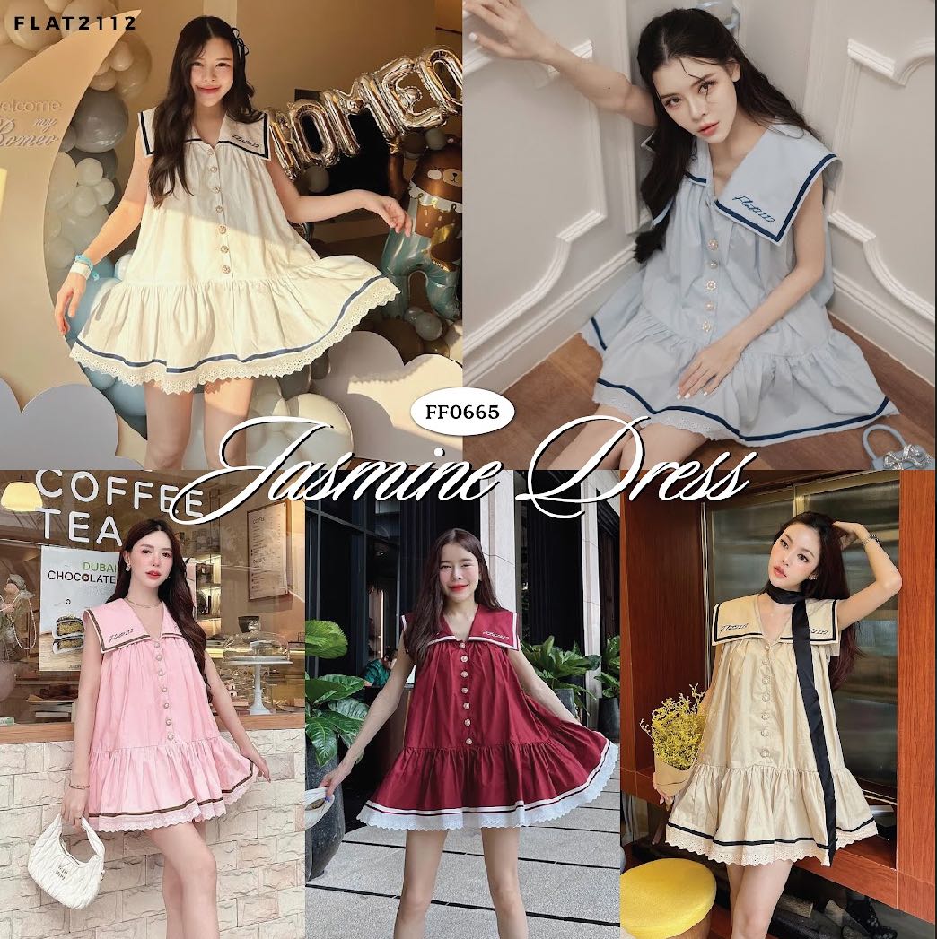 FLAT2112 FF0665 : JASMINE DRESS มินิเดรสแขนกุดคอปก เดรสใส่เที่ยว