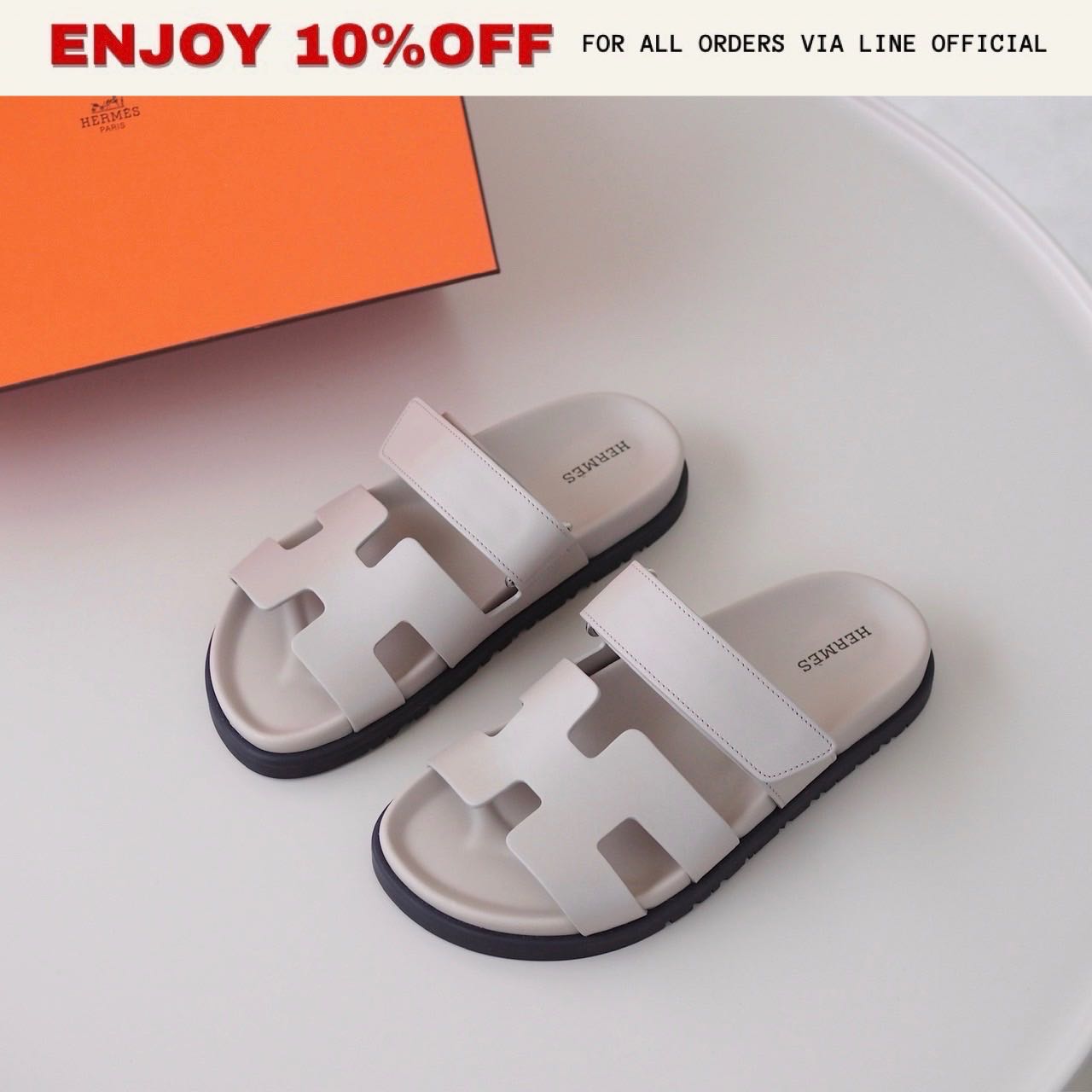 NEW! HERMES Chypre Sandals สี Beige Mastic | Shoes