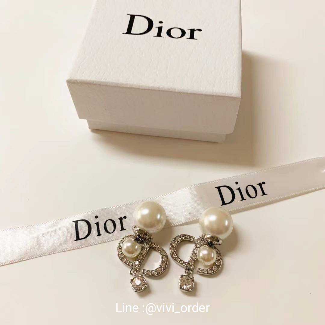 DIOR Pearl & Crystal Logo Earrings – Classic Elegance