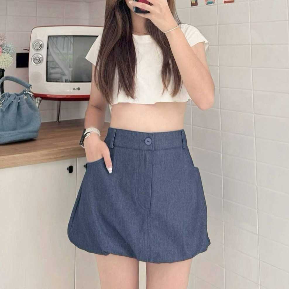 balloon denim skirt