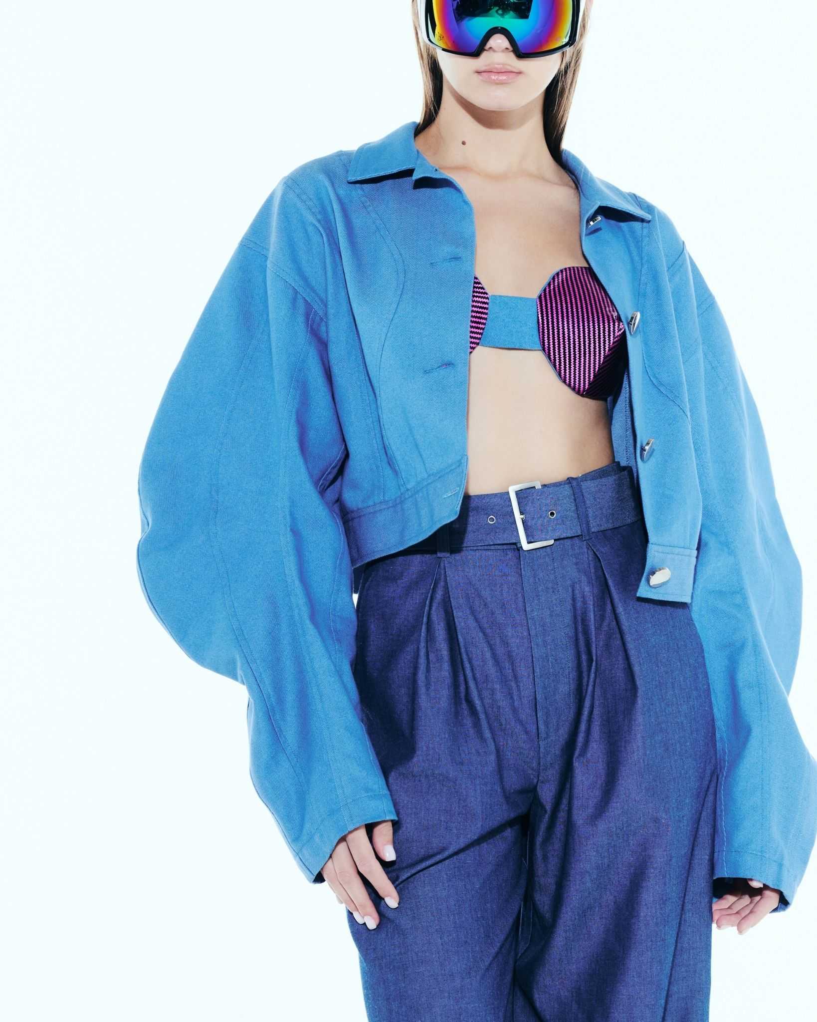 The SRT X12 Cropped Denim Biker Jacket