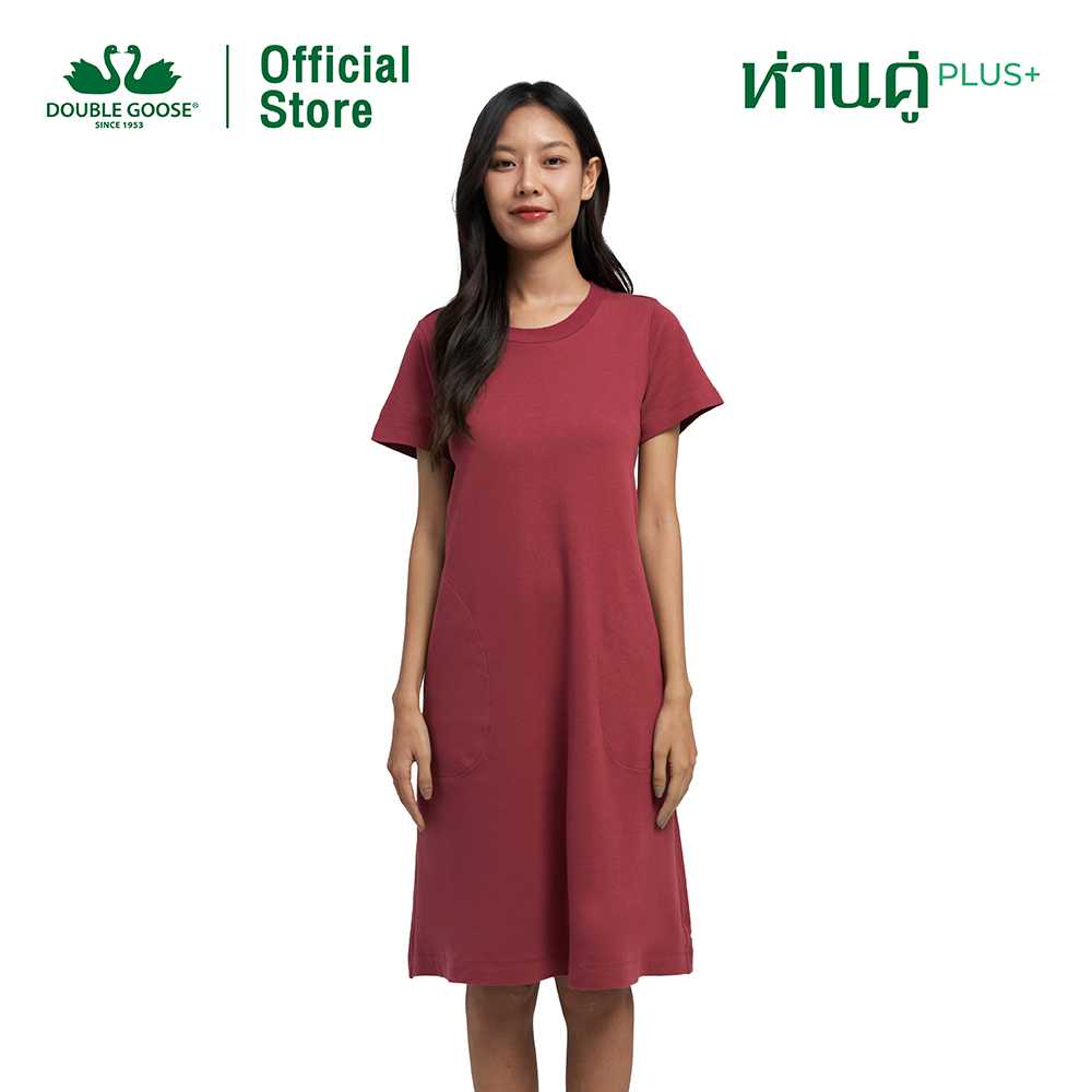 ห่านคู่ ชุดเดรสคอกลม ทรงเอ ความยาวคลุมเข่า รุ่น ห่านคู่ PLUS+