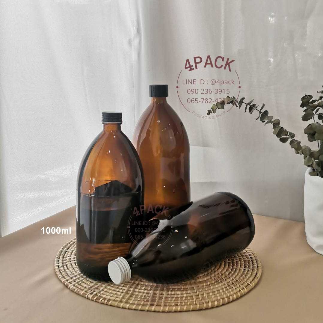 ขวดแก้ว 1000ml รุ่นamber vintage +ฝาเกลียวอลู/พลาสติก ลังละ40ใบ