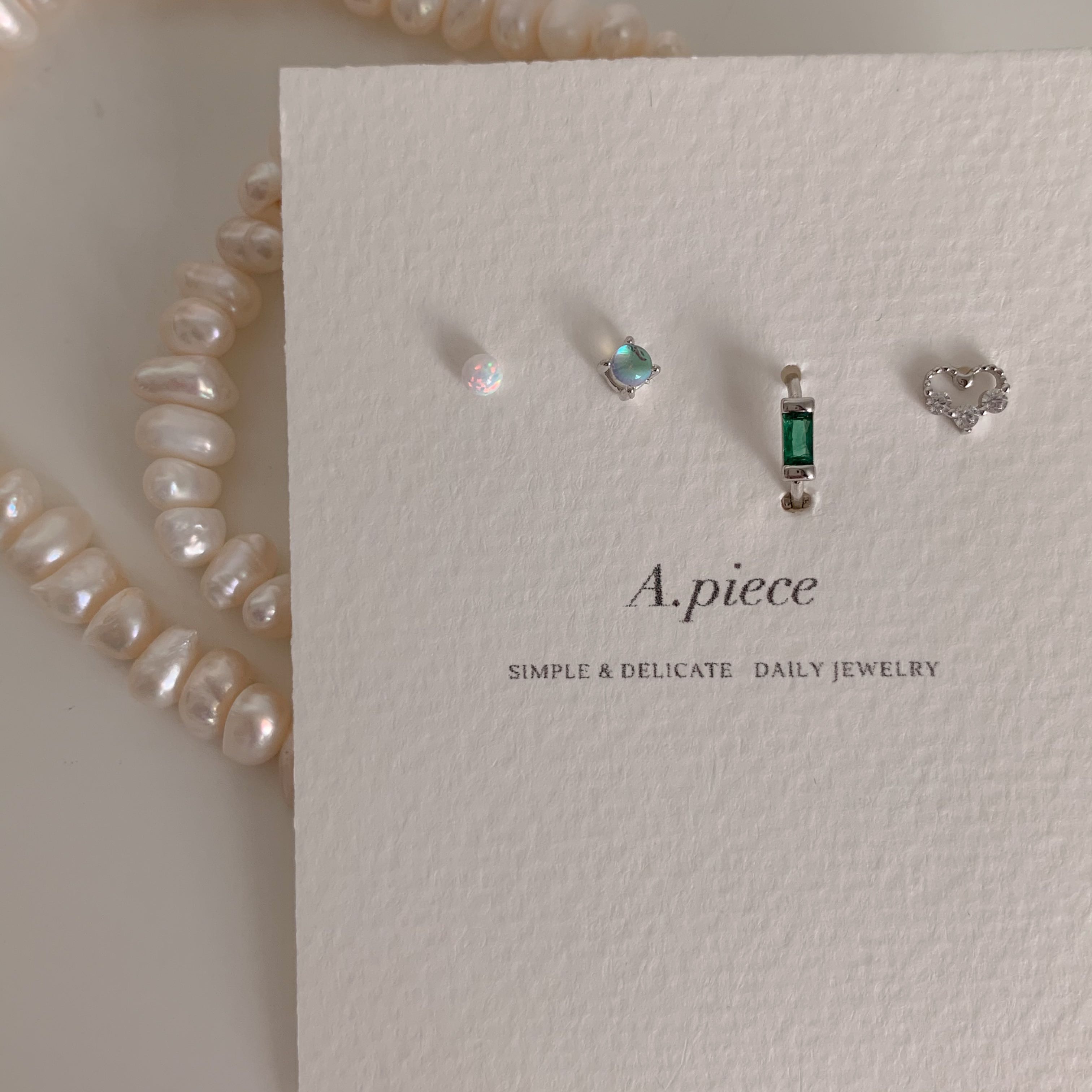 A.piece ต่างหูเงินแท้ ต่างหูเซ็ต [all silver 925] Sea salt set (แป้นปกติ)