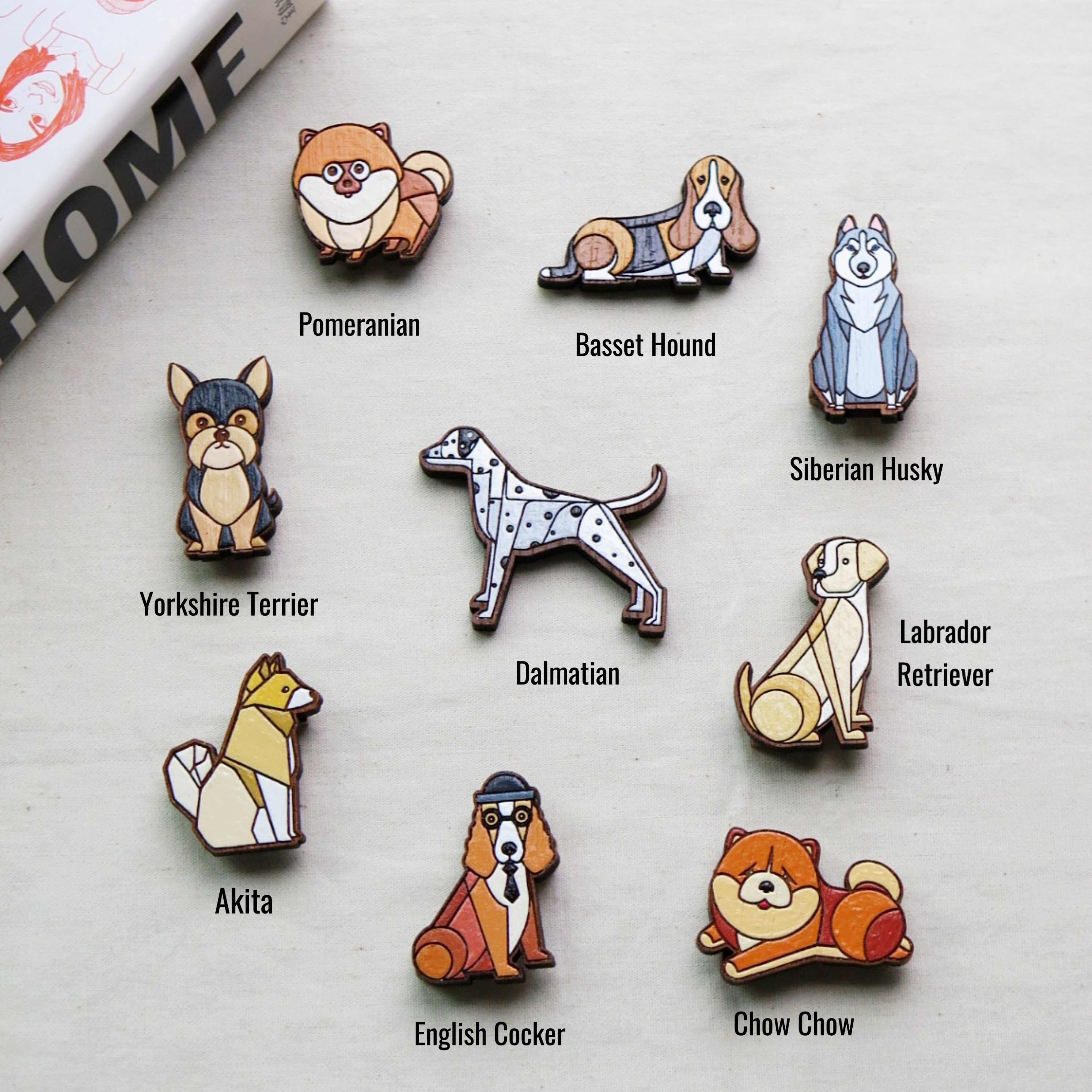 Wooden brooch Dogs collection 02