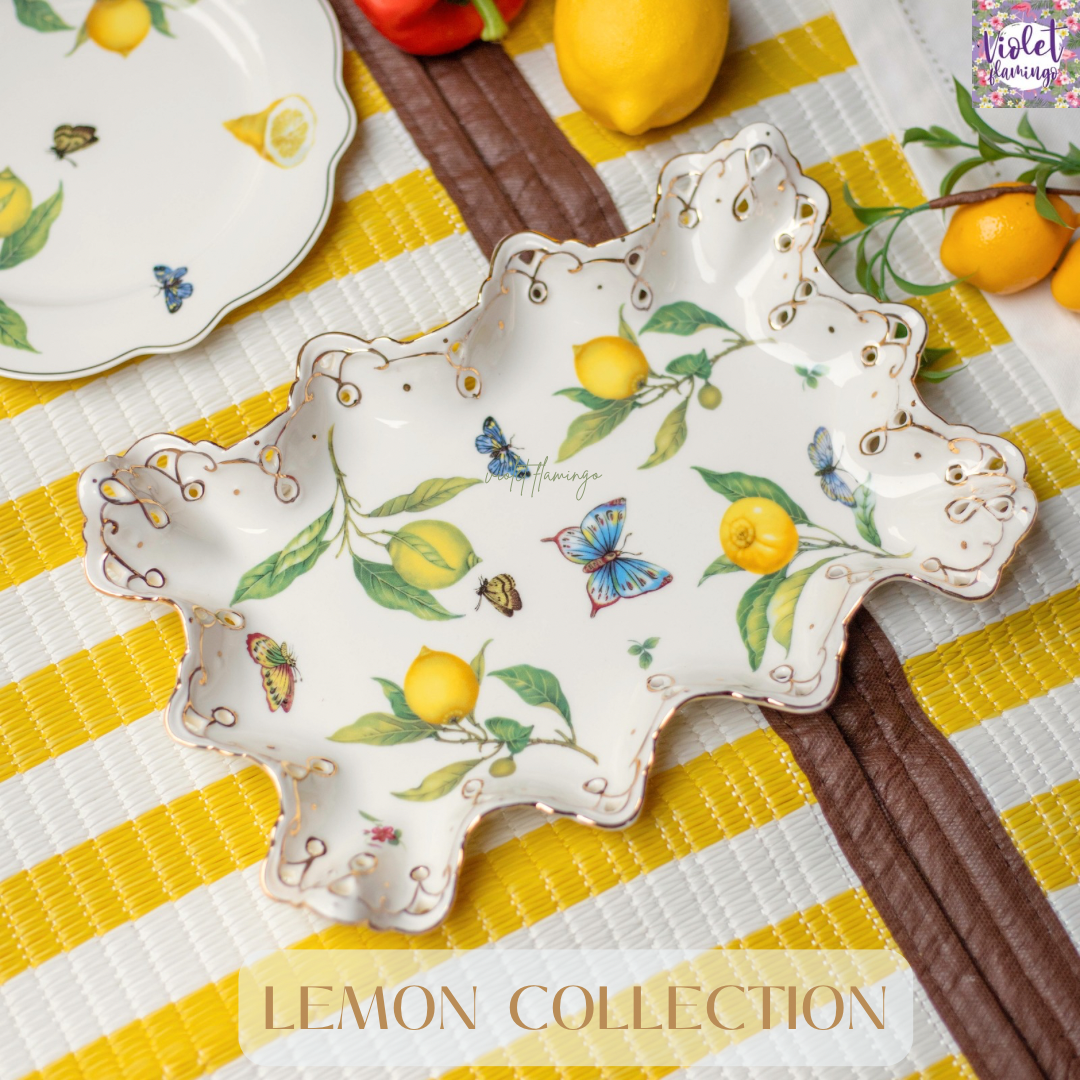 Lemon Butterfly Elegance Collection - ชามขอบหยักทรงสีเหลี่ยมผืนผ้า ขนาด 12 นิ้ว