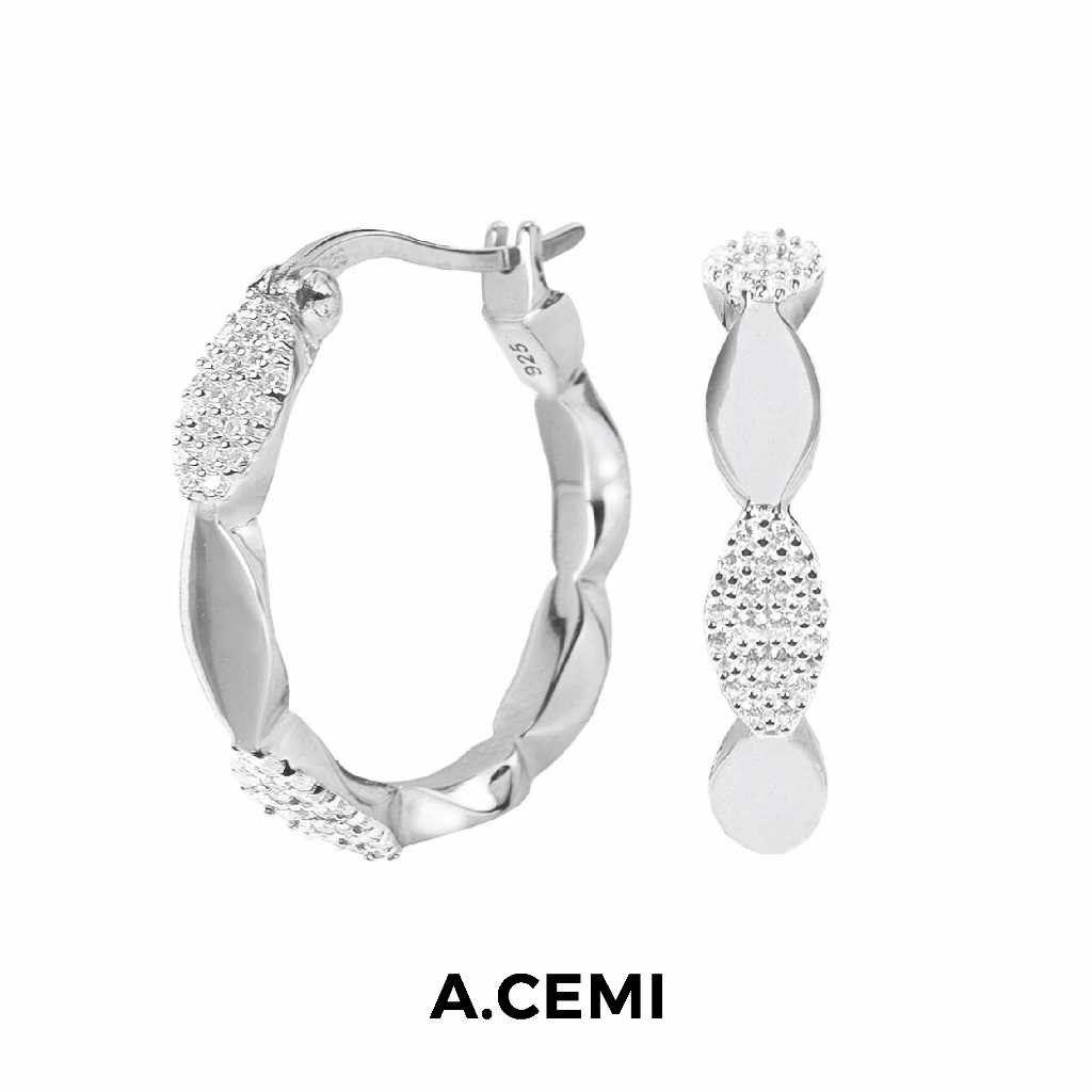 A.CEMI Almond Hoop ต่างหูห่วง เงินแท้ชุบทอง 18k