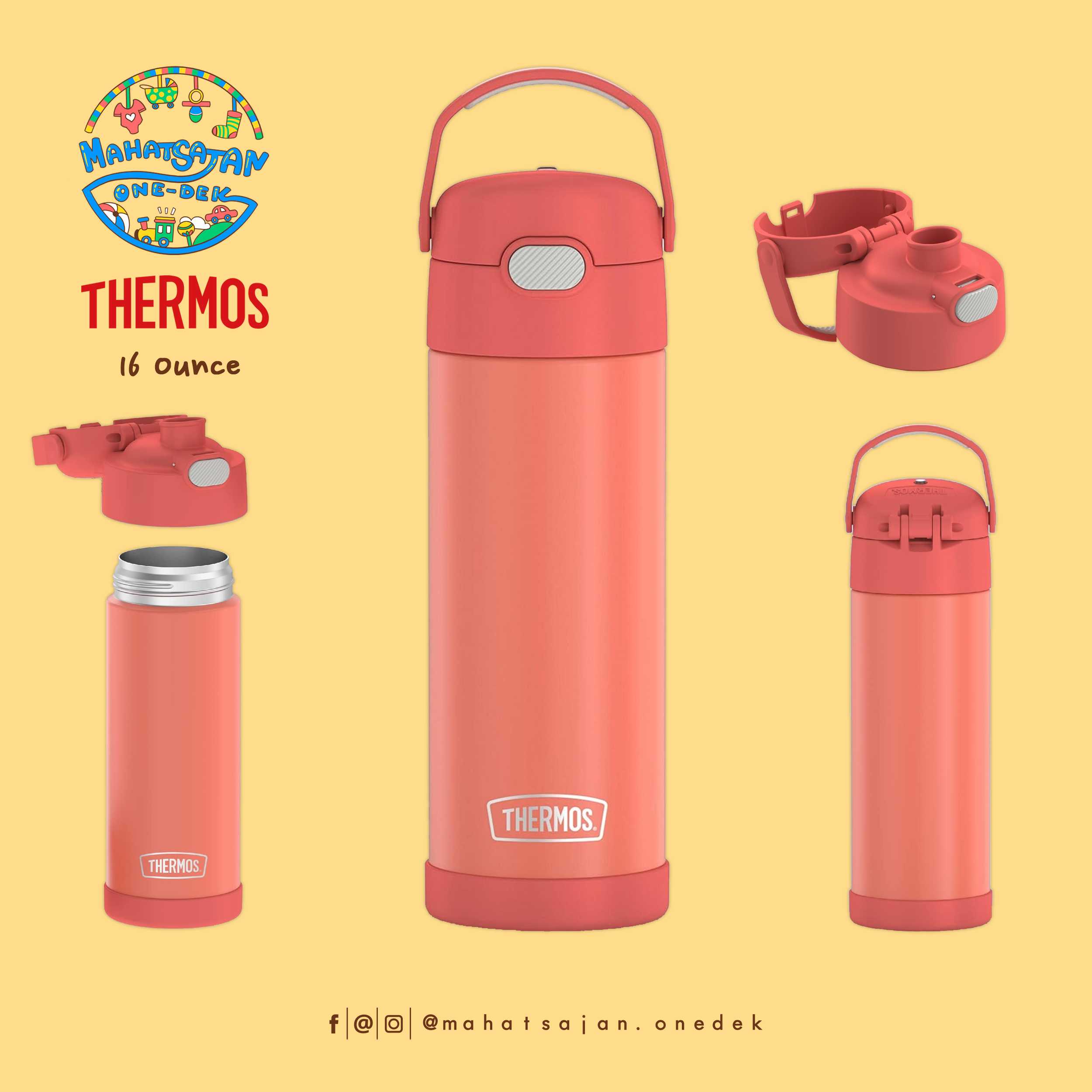 Apricot The Funtainer 16 Oz Stainless Steel Water Bottle  กระติกน้ำเก็บอุณหภูมิ ยกดื่ม