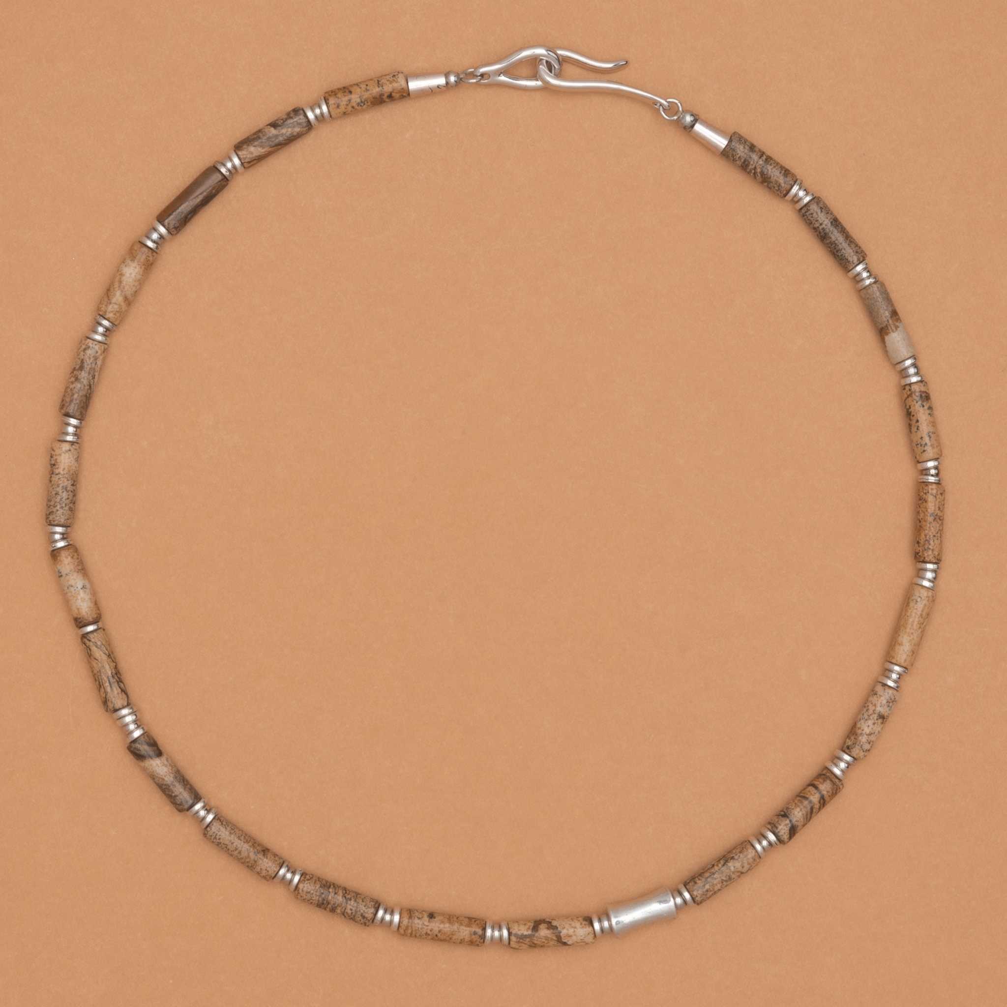 BROWN RHODIUM ELONGATED BEAD NECKLACE