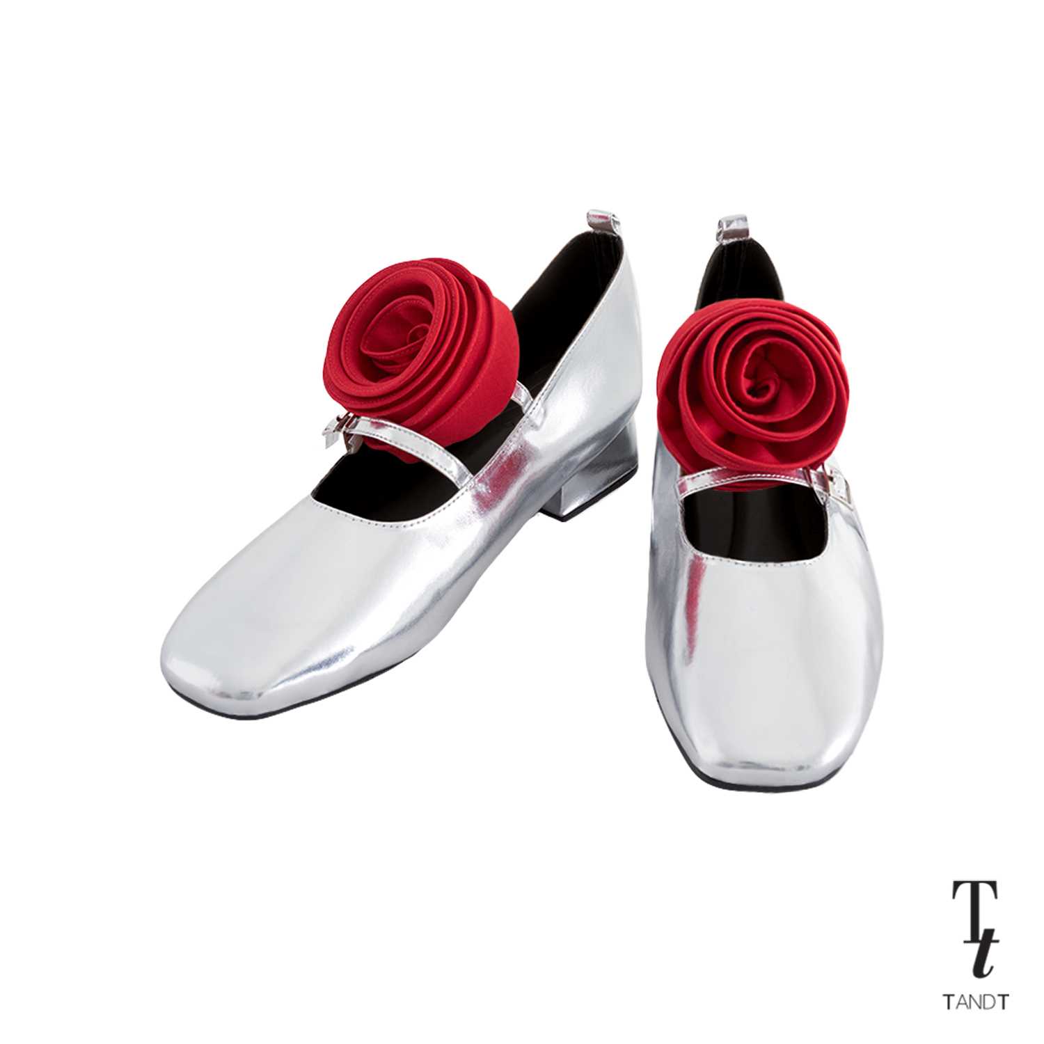 TandT - ROSEMARY-JANE SILVER SHOES - ROSE HAND-CRAFTED MARY-JANE PUMPS SHOES