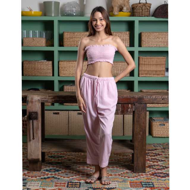 Crinkle Tube Top Short (Baby Pink, Free Size)