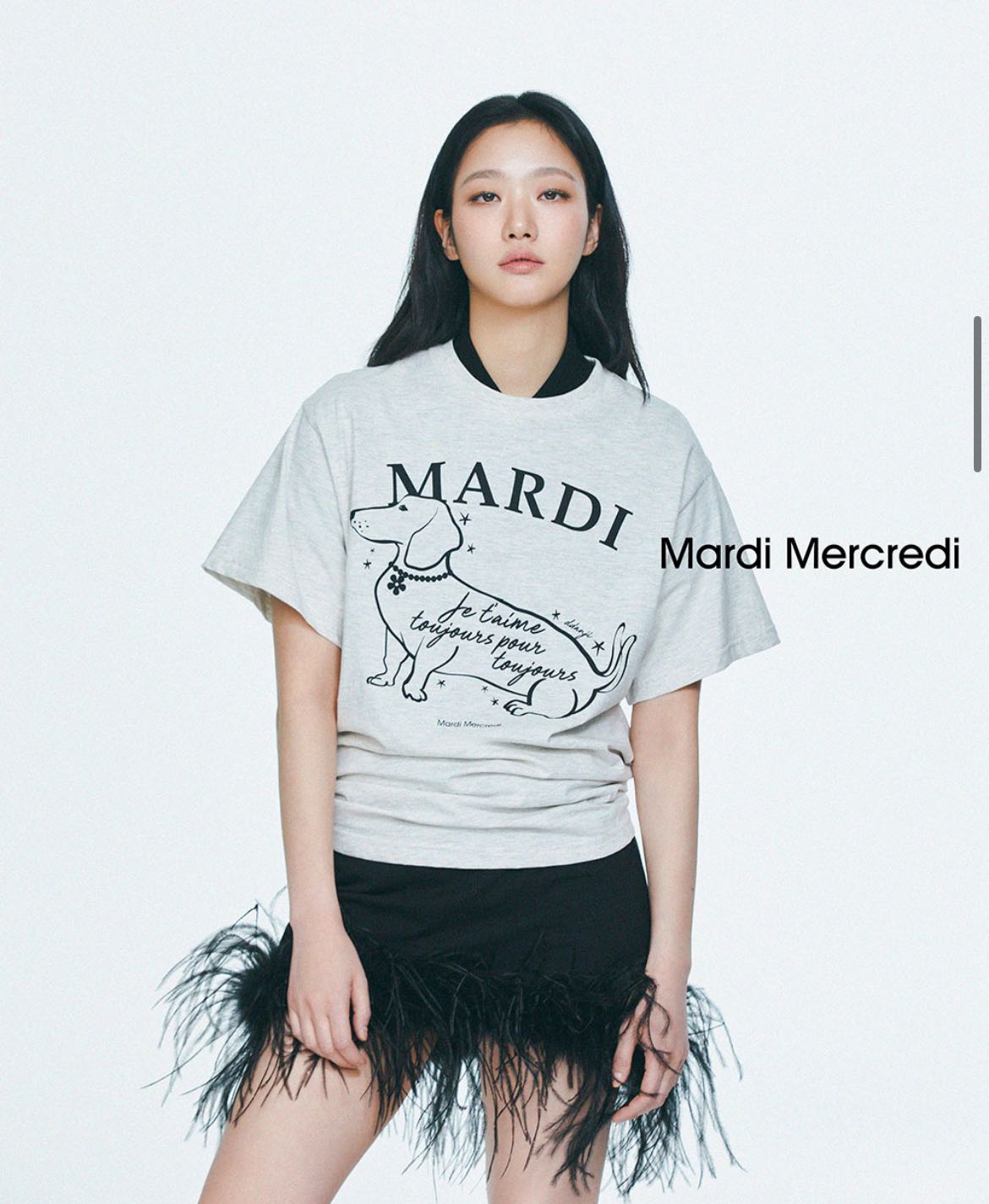 TSHIRT SWING THE TAIL DDANJI FLOWER CHOKER_OATMEAL BLACK