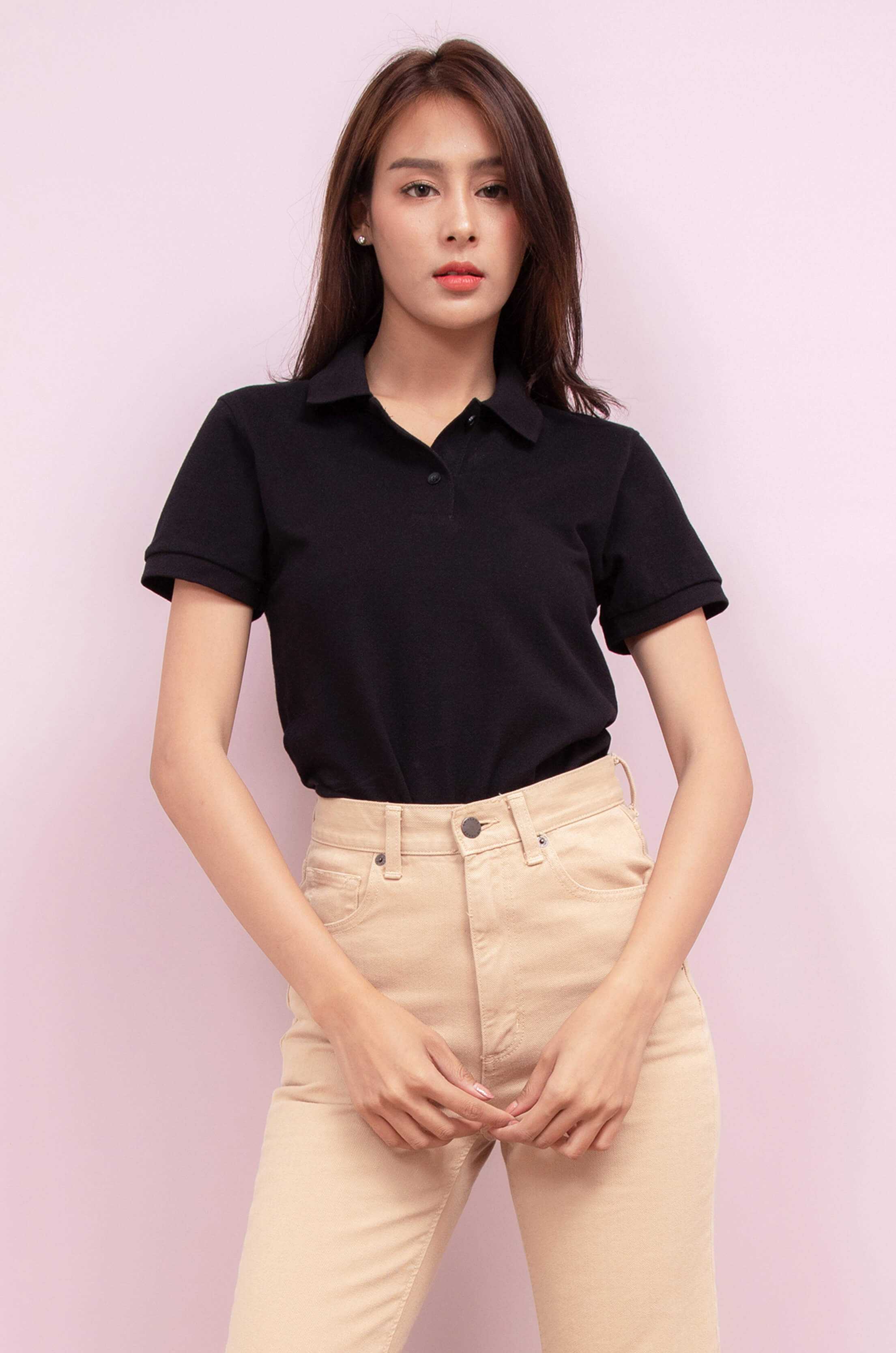 Noproblem ยอดขาย No.1 รับประกัน ไม่ย้วย ไม่ยืด ผ้านุ่ม เสื้อโปโล หญิง สีดำ