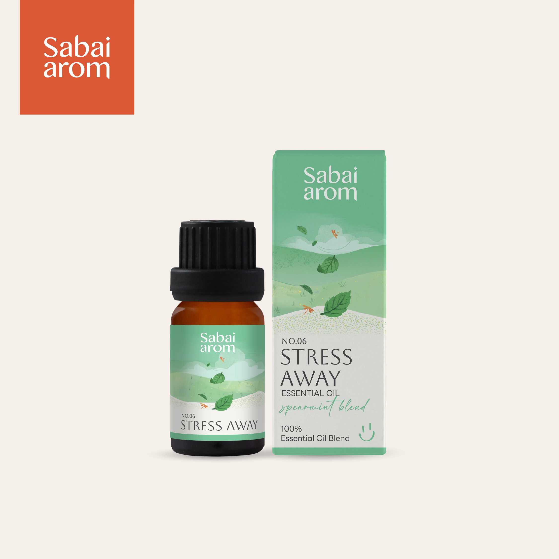 SabaiArom Stress Away Essential Oils Blend น้ำมันหอมระเหย กลิ่นสเตรสอะเวย์ เพื่อผ่อนคลายความเครียด