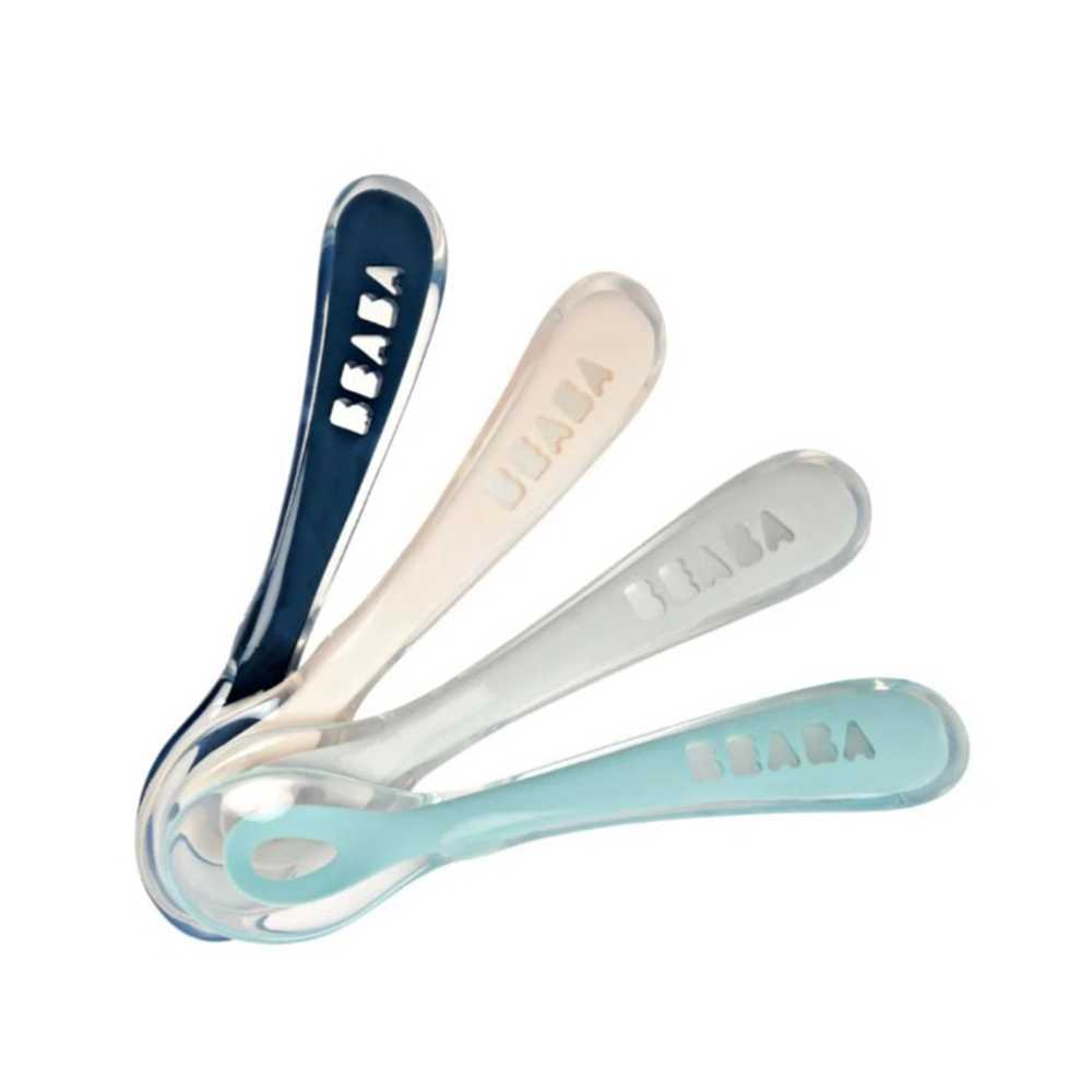 BEABA ชุดช้อนซิลิโคน Set of 4 2nd age soft silicone spoons (DARK BLUE/PINK/GREY/LIGHT BLUE)