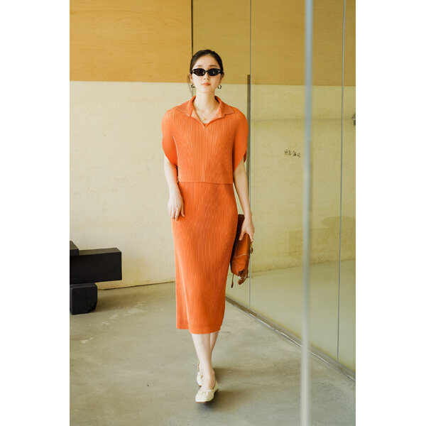 2MUAY รุ่น GJO5276/ GJO5266 เซ็ตพลีทคุณภาพ THICK CAPE CARDIGAN WITH SLEEVELESS SQUARE NECK DRESS ...