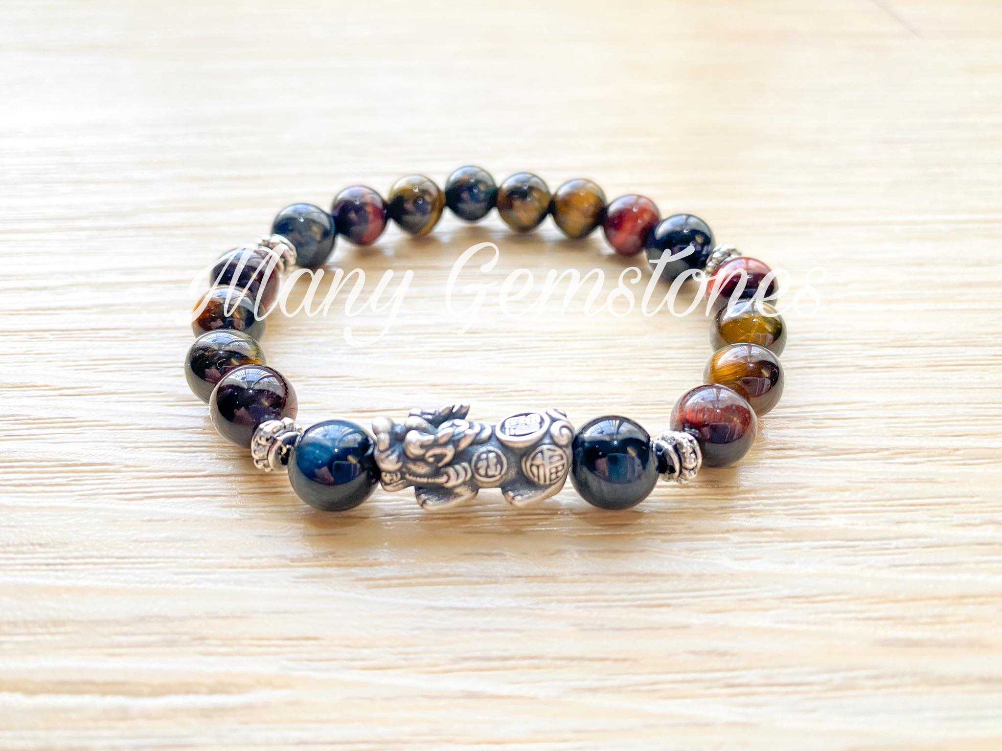 กำไลหินมงคล สร้อยข้อมือหินมงคล ปี่เซียเงินแท้ 3 Tiger Eyes
