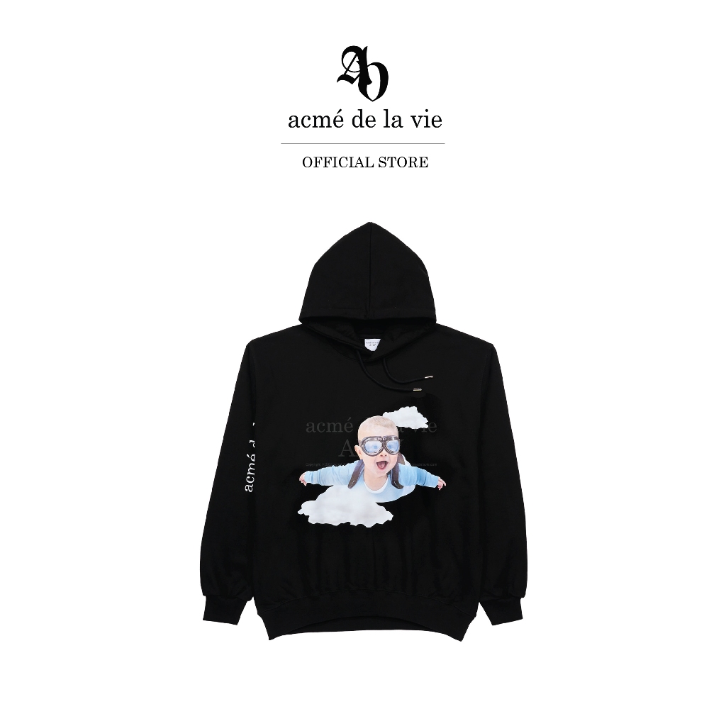 ADLV [acme de la vie] เสื้อฮู้ดดี้แขนยาว รุ่น Baby Face Skydiving Hoodie Black
